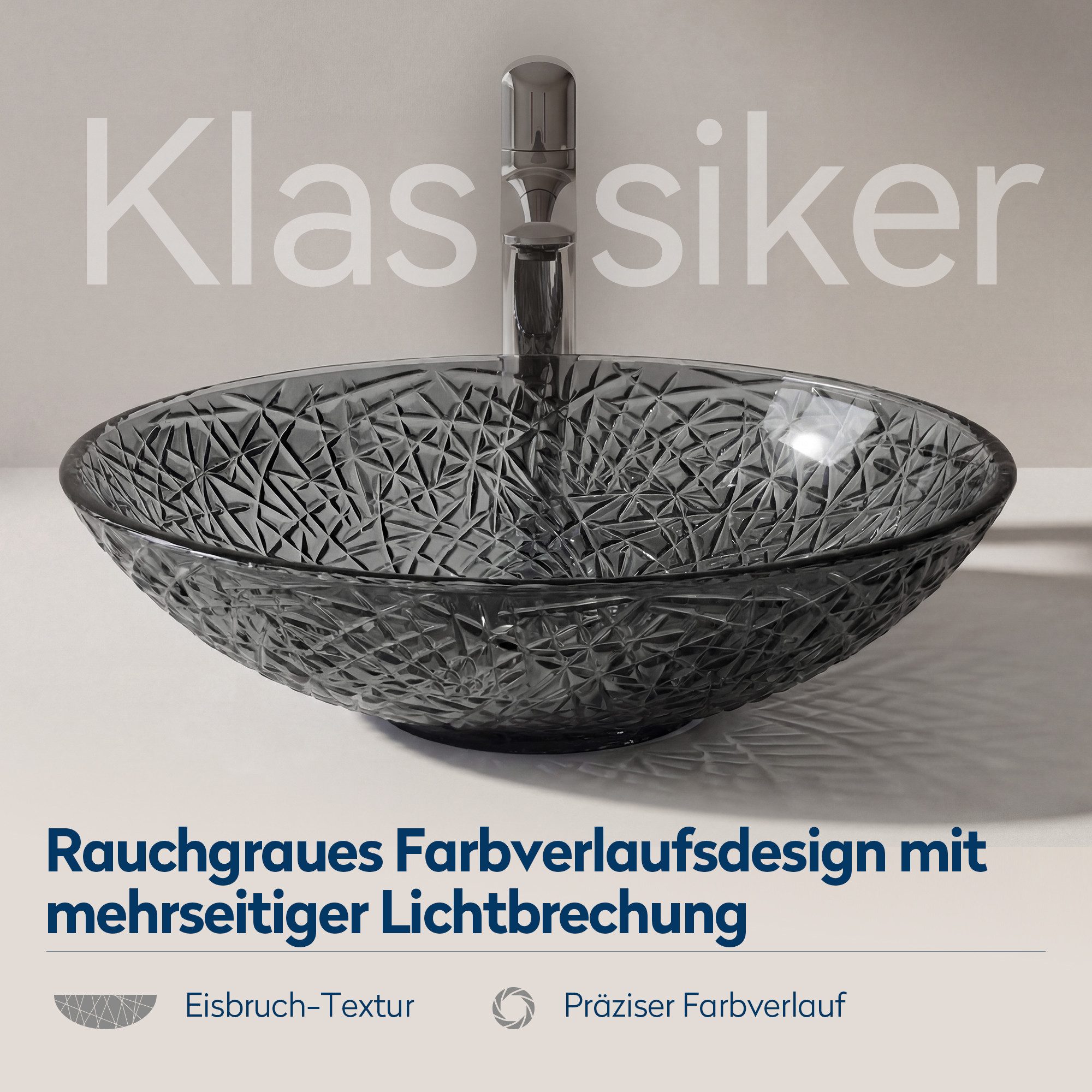doporro Waschbecken Aufsatzwaschbecken Glasbecken Oval aus Kristallglas Minerva04/05/08