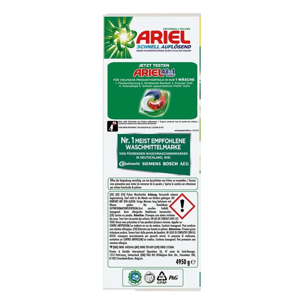 ARIEL Universal+ Vollwaschmittel (90 WL, 4,95 kg)
