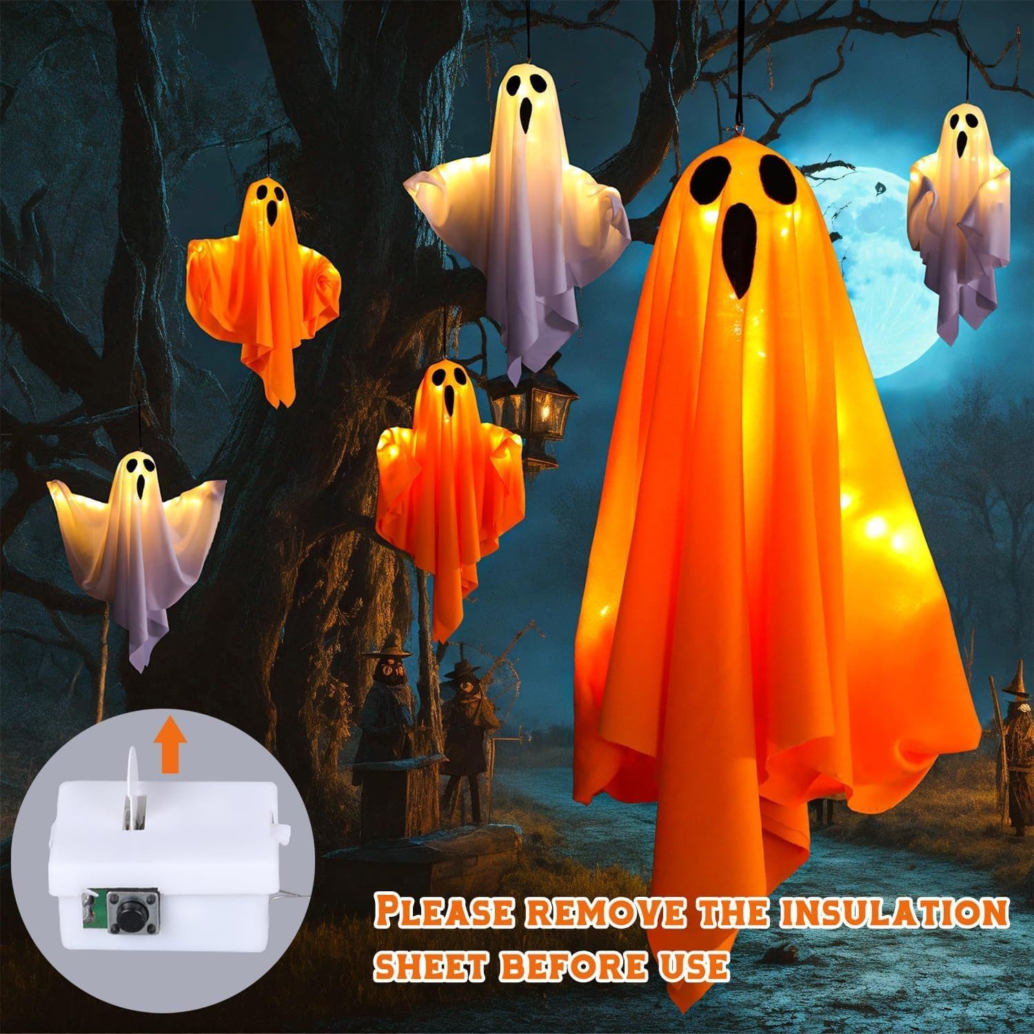 FELIXLEO LED-Dekofigur Halloween Deko Innen Außen, 2 leuchtende Geister LED, 50cm, Party (1 St) – Bild 5 von 5