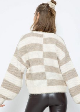 SASSYCLASSY Strickpullover Lässiger Pullover mit versetzten Blockstreifen Pullover mit versetzten Blockstreifen