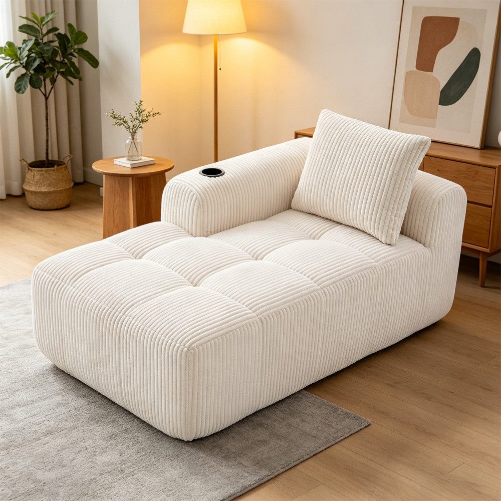 MODFU Sofa Cord-Kompaktsofa, mit Sofa, Rückenkissen, integrierter Getränkehalter & seitlicher Aufbewahrungstasche