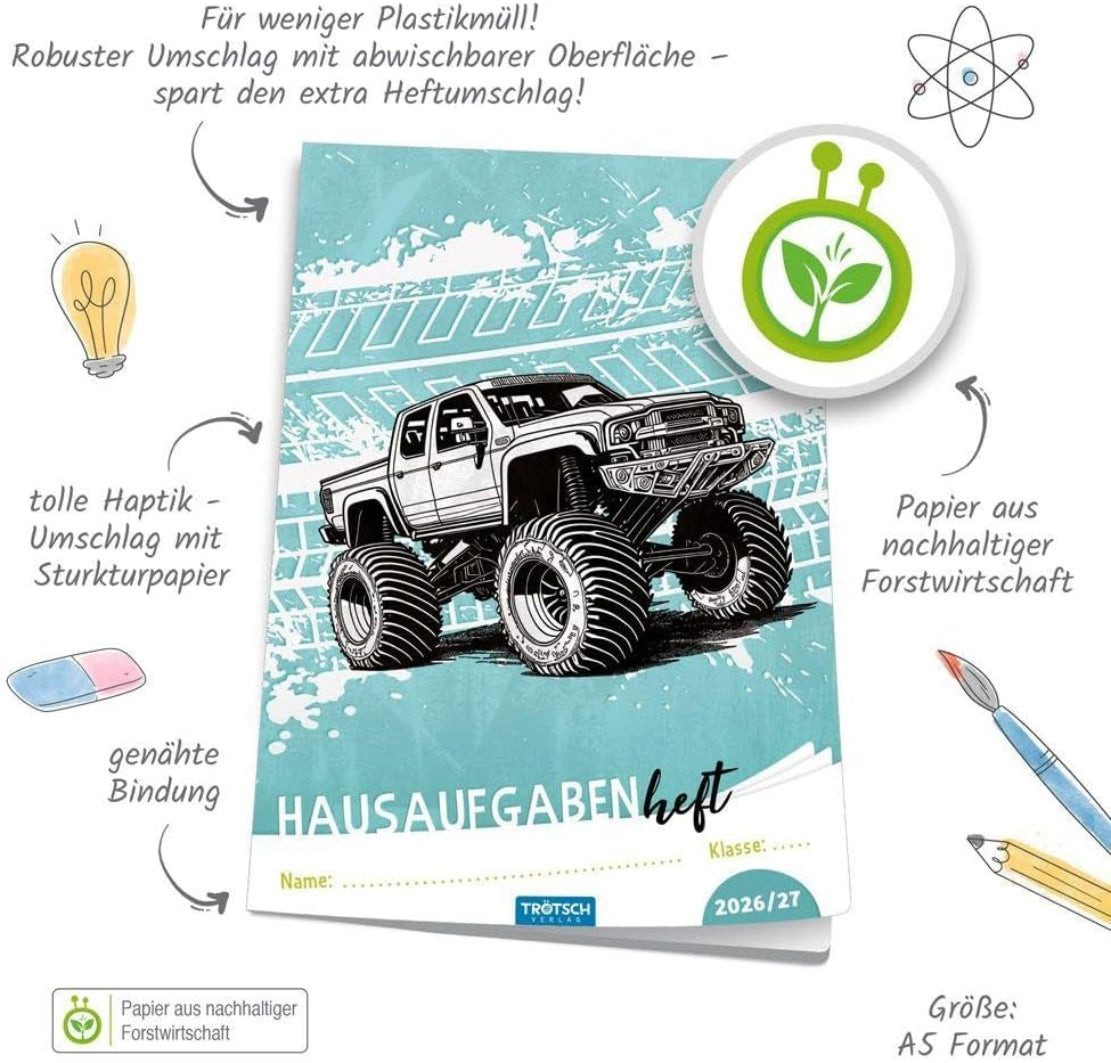 Trötsch Verlag Schulheft TRÖTSCH Hausaufgabenheft Truck Grundschule A5 2026/27