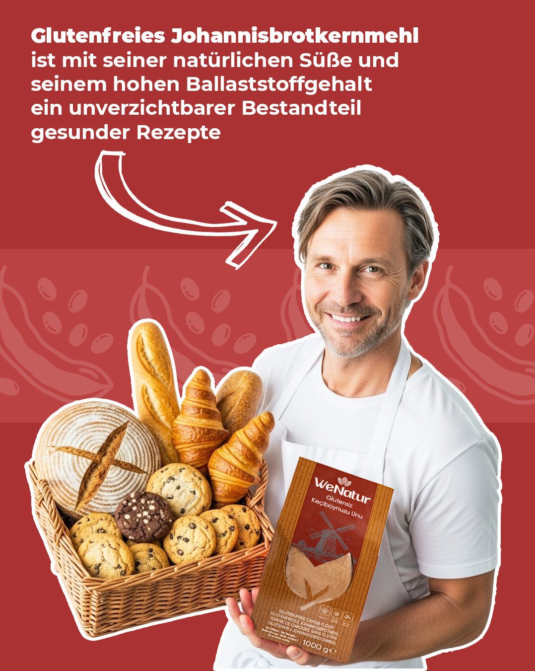 We_Natur Mehl Carob Mehl – Natürliche Ballaststoffquelle & Süßes Superfood 1kg, 1000 g, Glutenfrei