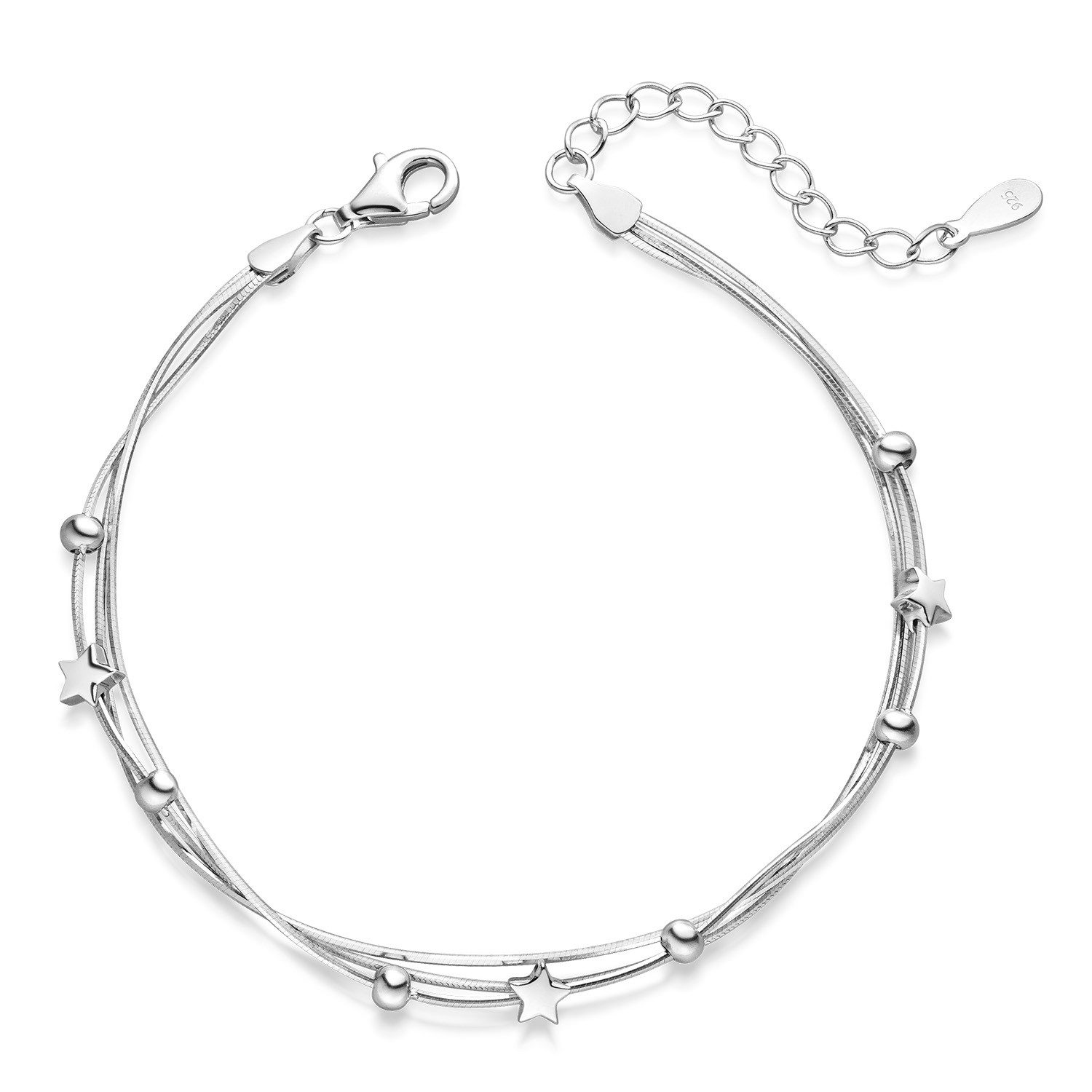 Armkette Damen Silber mehrreihig Kugeln Sterne SA-107