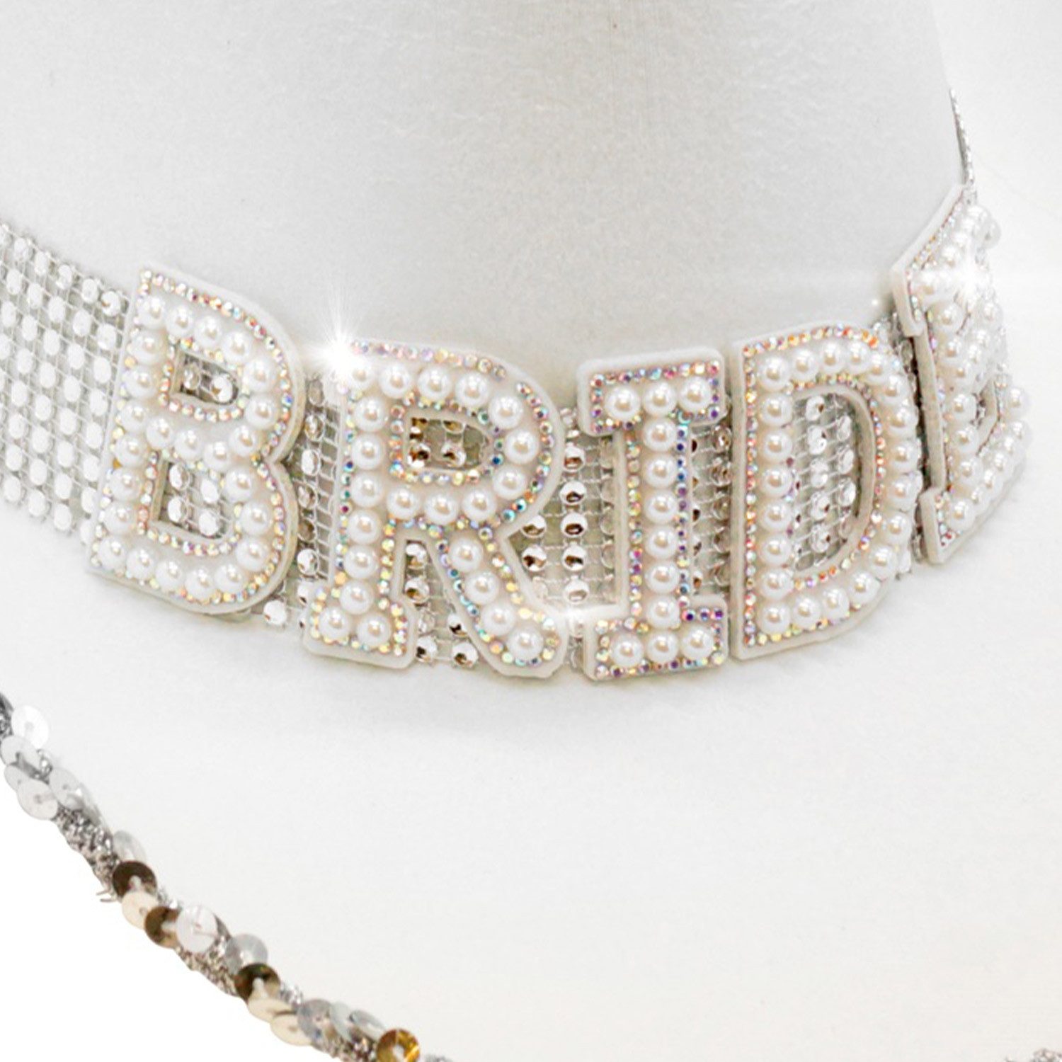Widmann S.r.l. Kostüm Braut Strass Cowboyhut 'BRIDE' mit Perlendeko, We