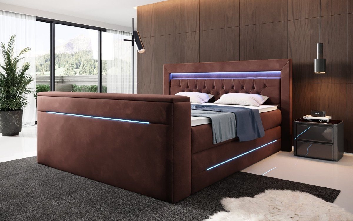 mit Stauraum Brown Lift, Pluto, und TV RGB Luxusbetten24 Boxspringbett