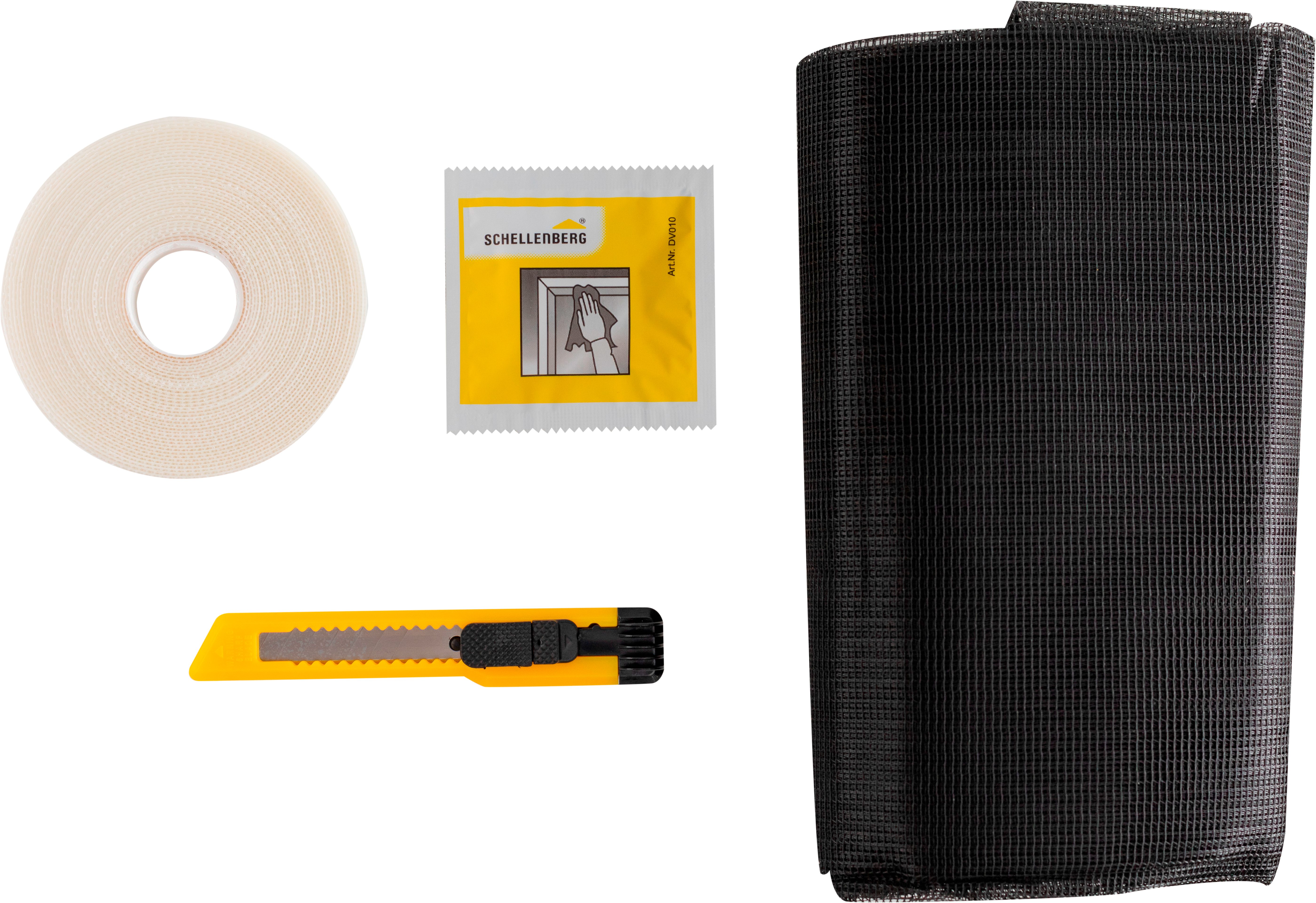 SCHELLENBERG Fliegengitter-Gewebe für Fenster ohne bohren, (Set, 1-St), Insektenschutz inkl. Befestigungsband, 100 x 100 cm, weiß, anthrazit