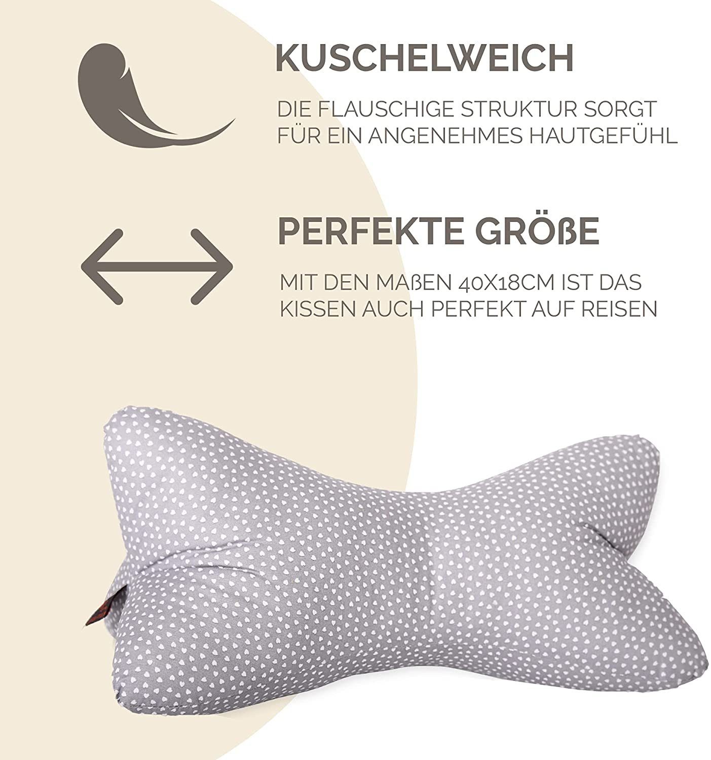 Dr. Berger Living Nackenkissen Leseknochen 40 x 18 cm Miniherz Grau günstig online kaufen