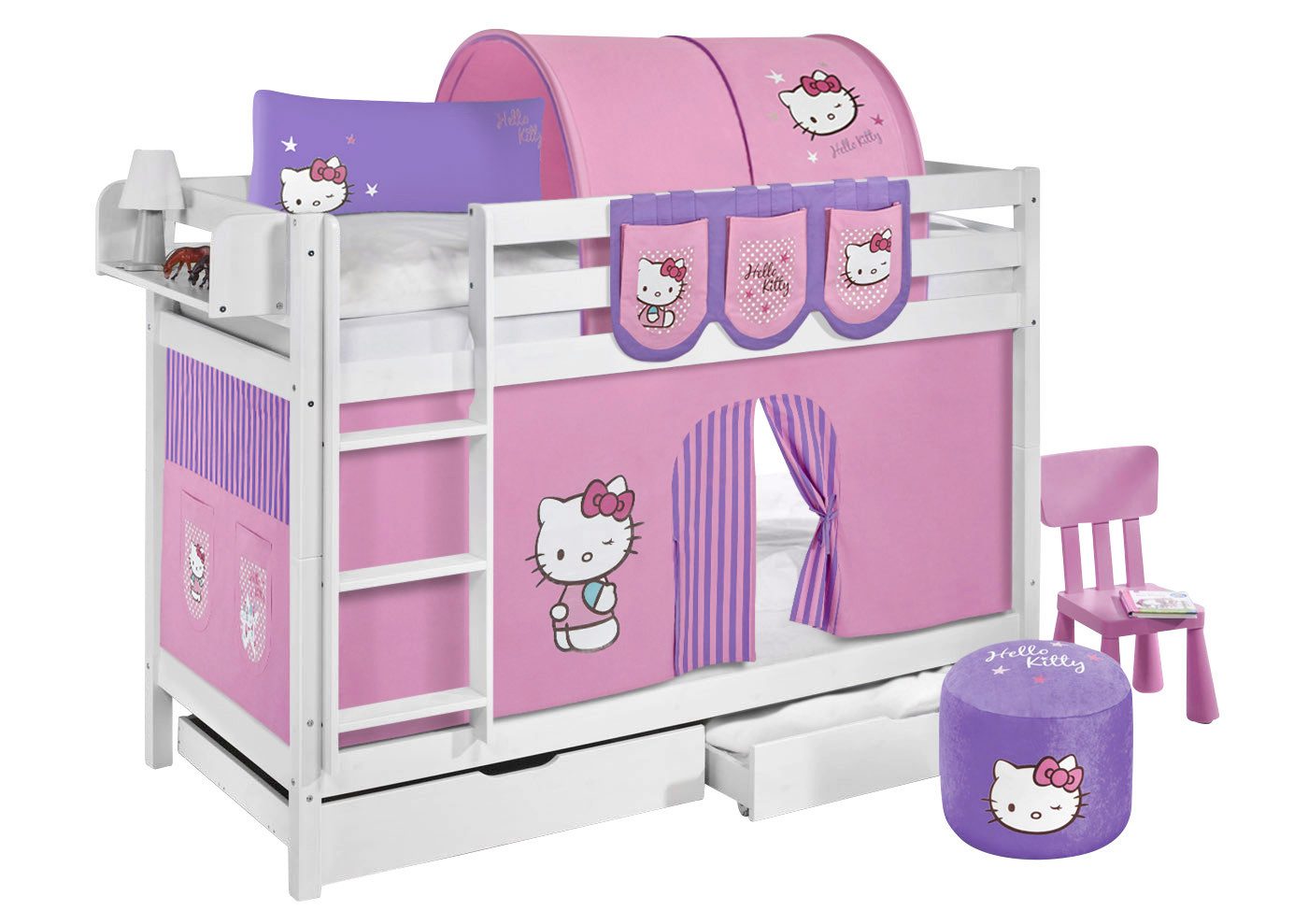 Lilokids Etagenbett JELLE Hello Kitty - Hochbett - inkl. Vorhang und 2 Latt günstig online kaufen