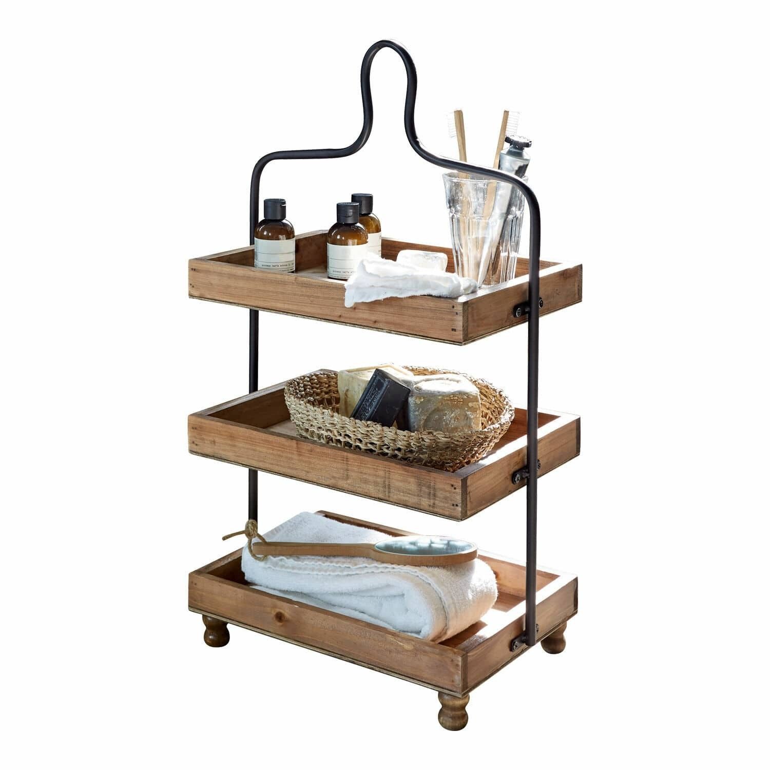 Mirabeau Etagere Etagere Lasse braun/schwarz, Mangoholz (mangifera indica), Gestell: Eisen