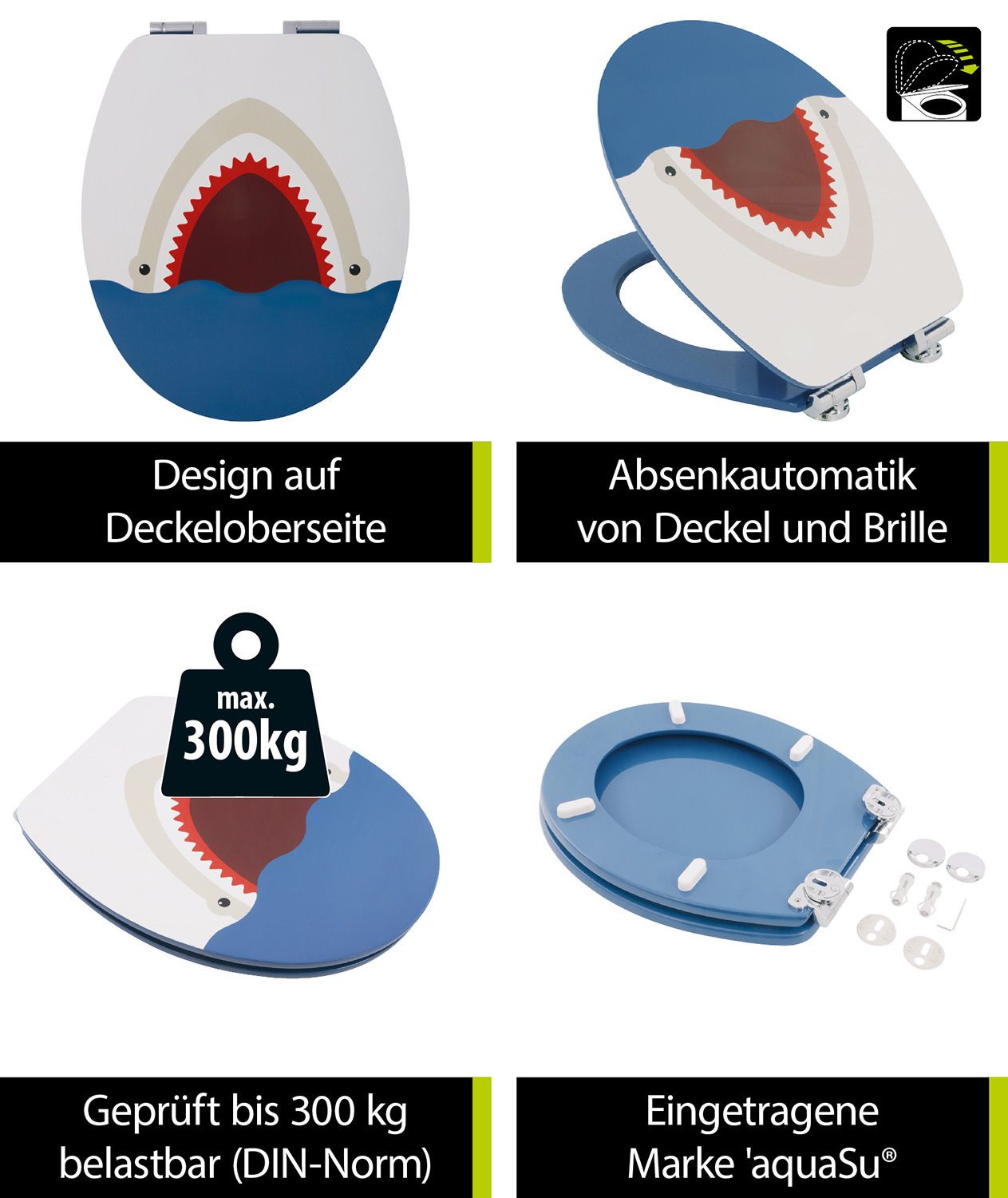 aquaSu WC-Sitz Tier Dekor, Tier-Motiv Hai, günstig online kaufen