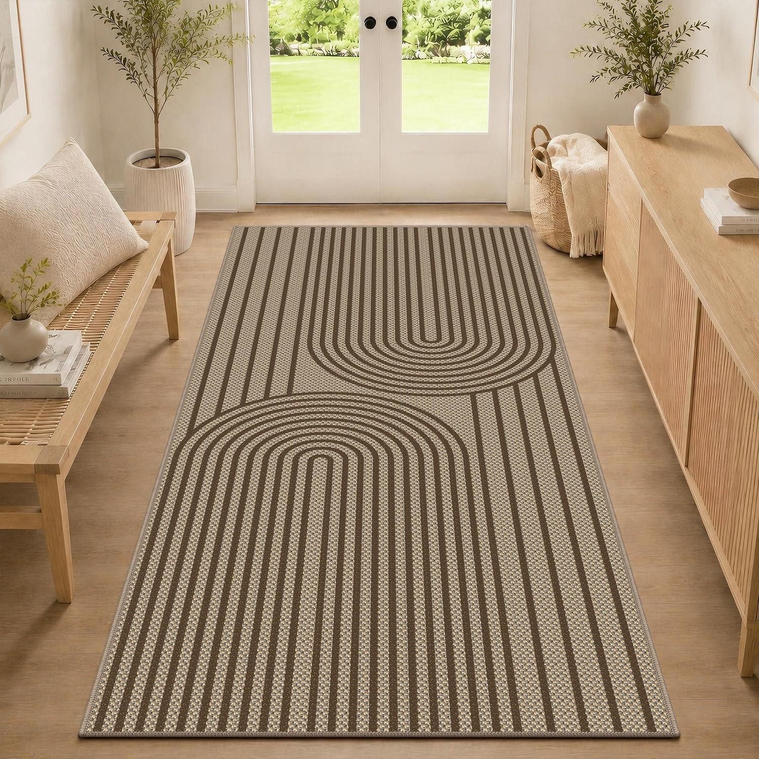 LuxusKollektion Küchenläufer Teppich Läufer Flur Jute Optik Braun 80x150cm, rechteckig, Höhe: 5 mm