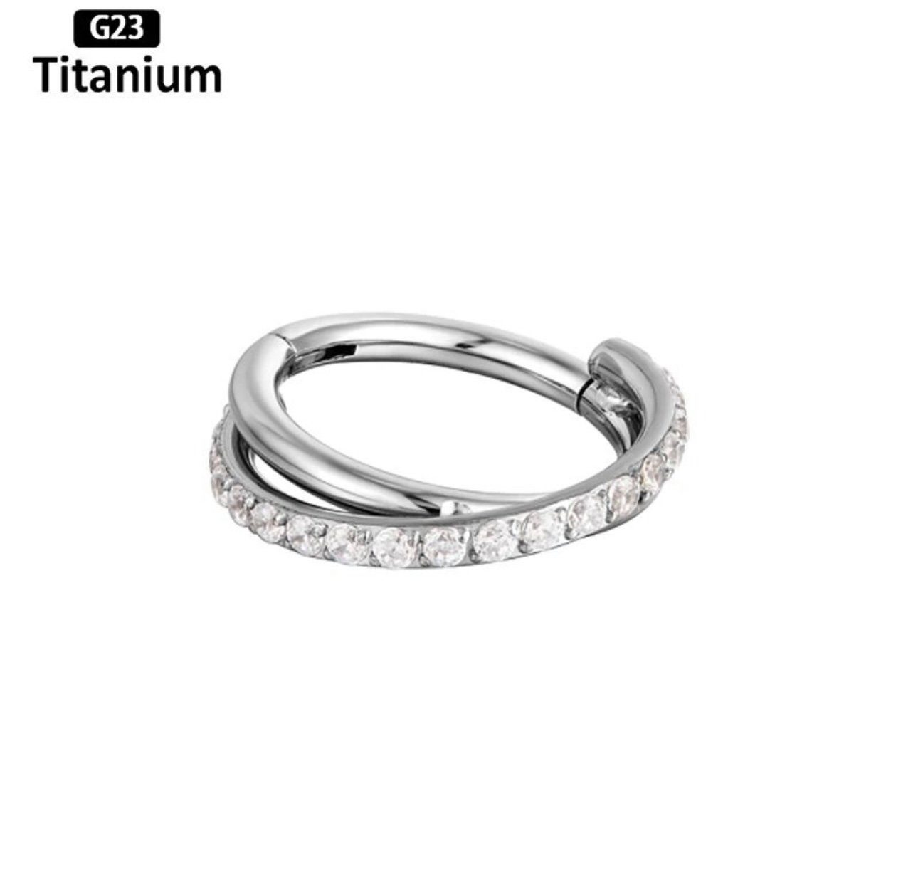 Karisma Schmuck Nasenpiercing Titan 23 Hinged Segmentring Überkreuzt Septum Charnier/Conch Clicker, Ring Piercing, Ohrring Premium Zirkonia Kristallrand Stärke 1,2mm