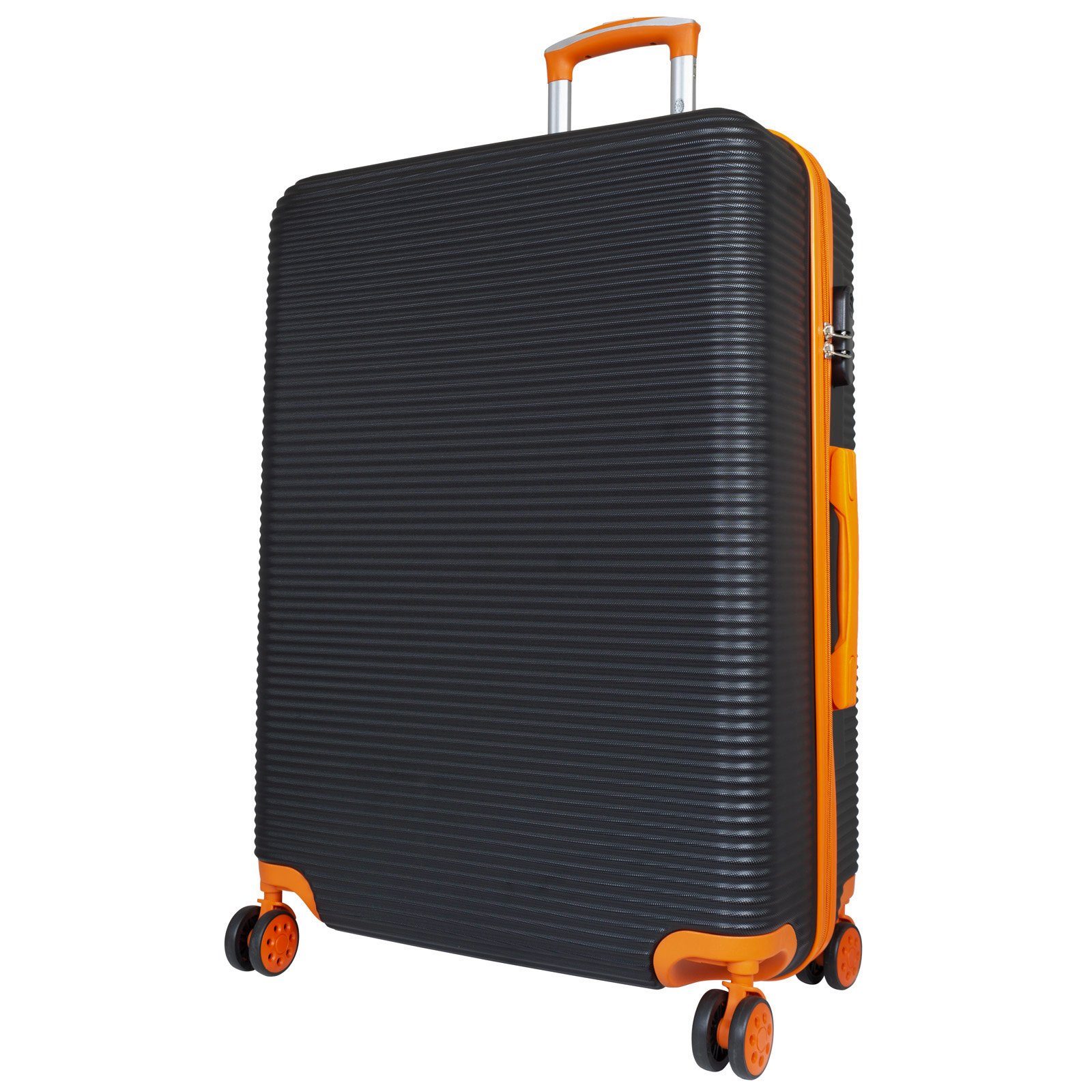 2 Santorin, (ABS), leicht schwarz-orange Trendyshop365 Tragegriffe, 3 tlg., Rollen, Zahlenschloss, (Trolley, Zwillingsrollen, 4 Kofferset und robust Hartschale