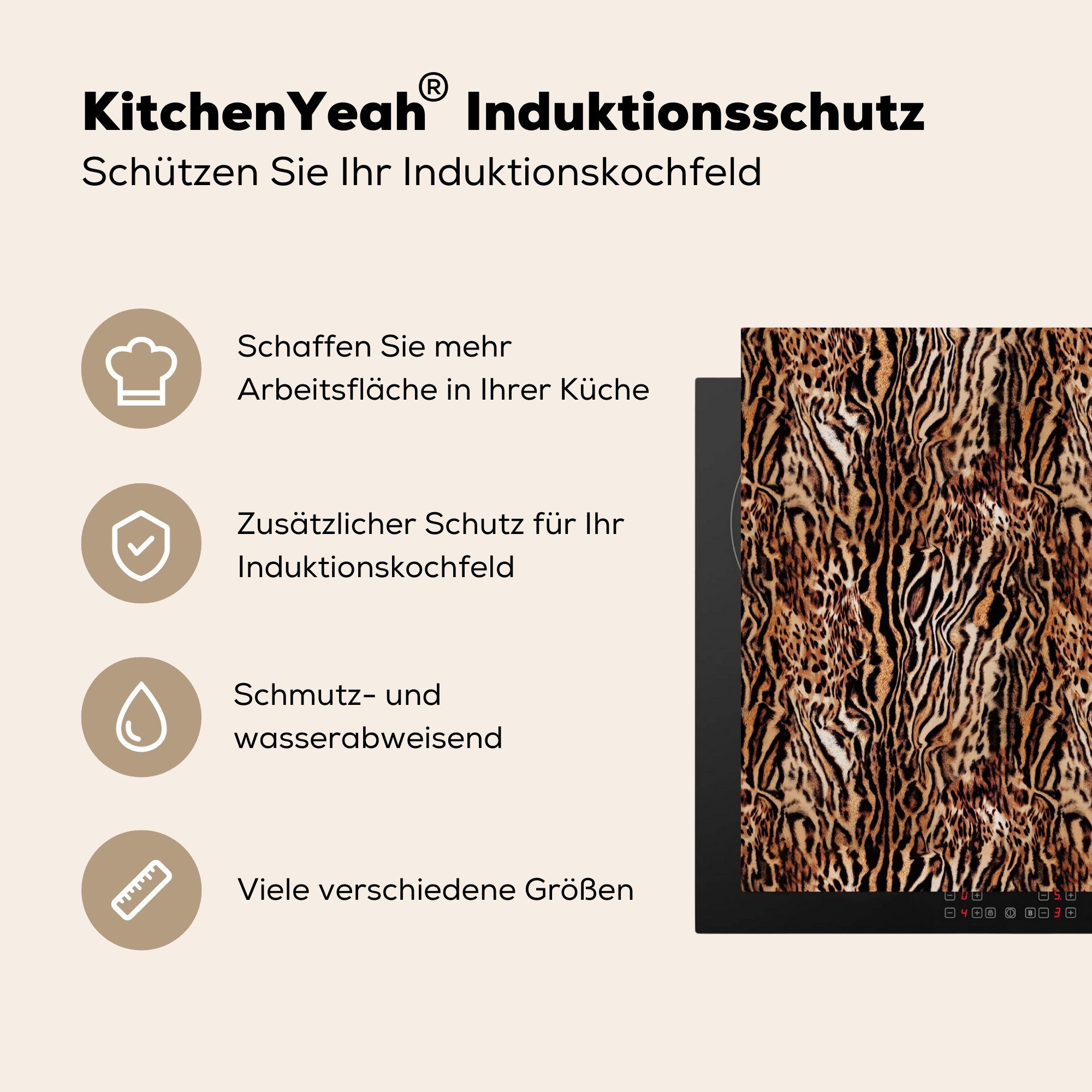 - Design, (1 Vinyl, Induktionskochfeld, Tiger 57x51 Tiermuster tlg), - Induktionsschutz, cm, Ceranfeldabdeckung MuchoWow Herdblende-/Abdeckplatte