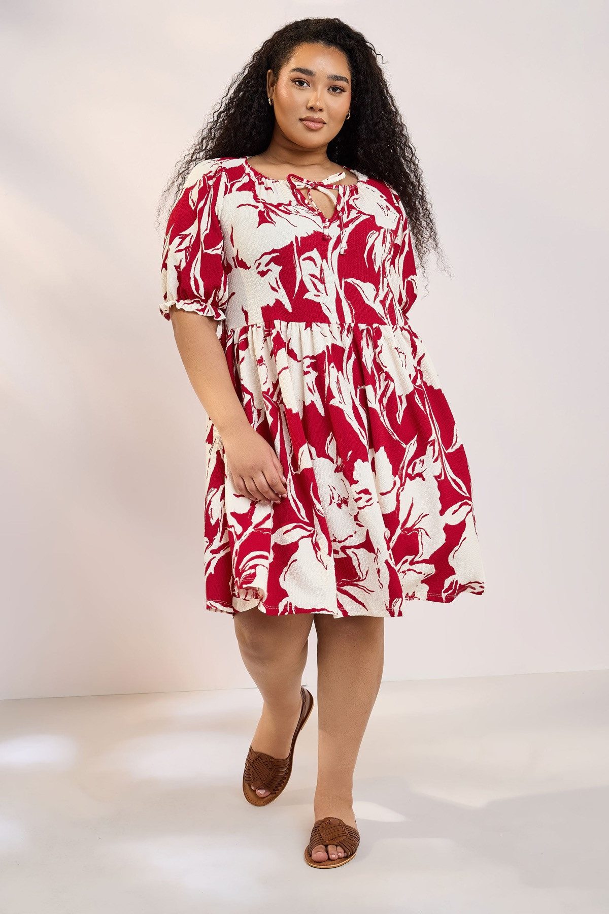 Stil Diva Minikleid Plus-Size-Kleid in Knielänge mit Bindekragen und Blumen günstig online kaufen