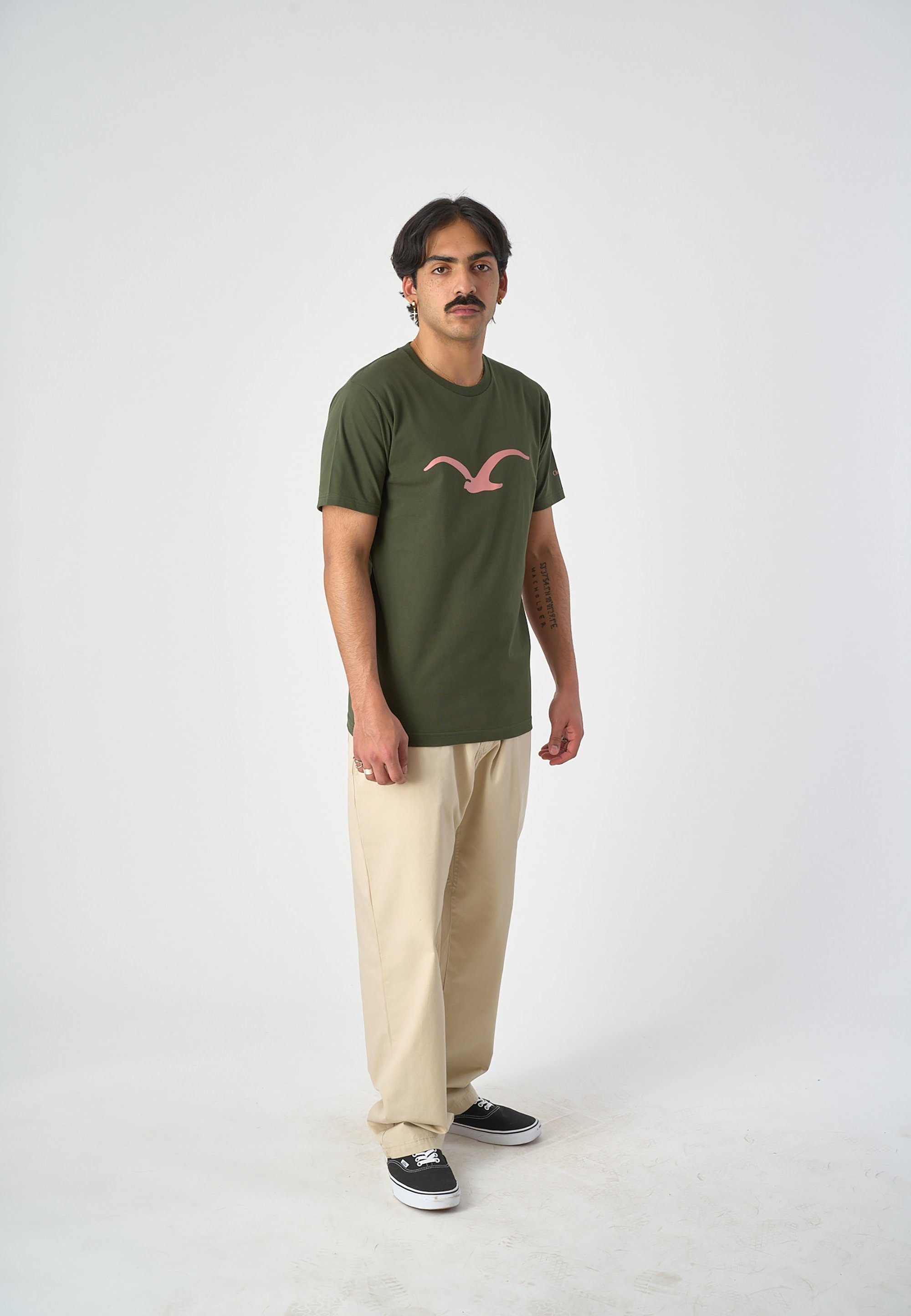 Cleptomanicx T-Shirt mit klassischem Print grün Mowe