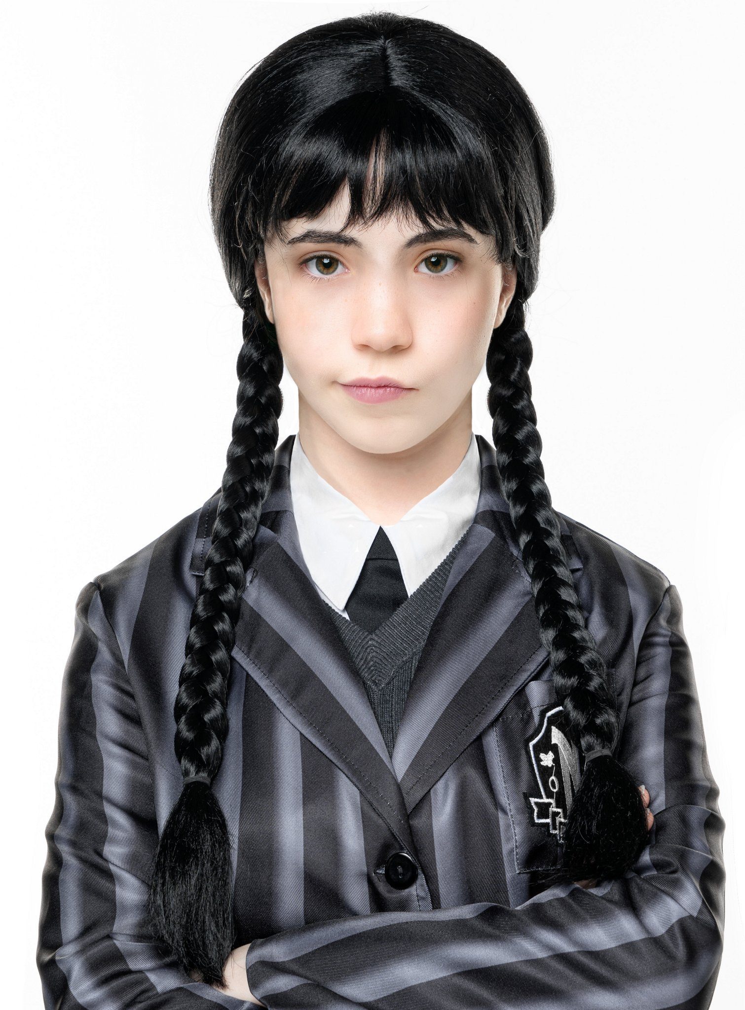 Metamorph Kostüm-Perücke Gothic Girl Perücke für Kinder Grufti  Schulmädchen, Nichts für Normies: schwarze Langhaarperücke