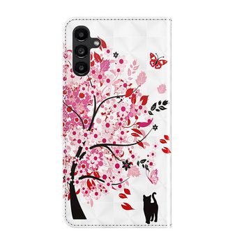 CLM-Tech Handytasche für Samsung Galaxy A15 5G Hülle Tasche aus Kunstleder Klapphülle (Baum rosa weiß, Handyhülle Wallet Flip Case Cover Etui), Schutzhülle mit Standfunktion, Kartenfächer, und Magnetverschluss