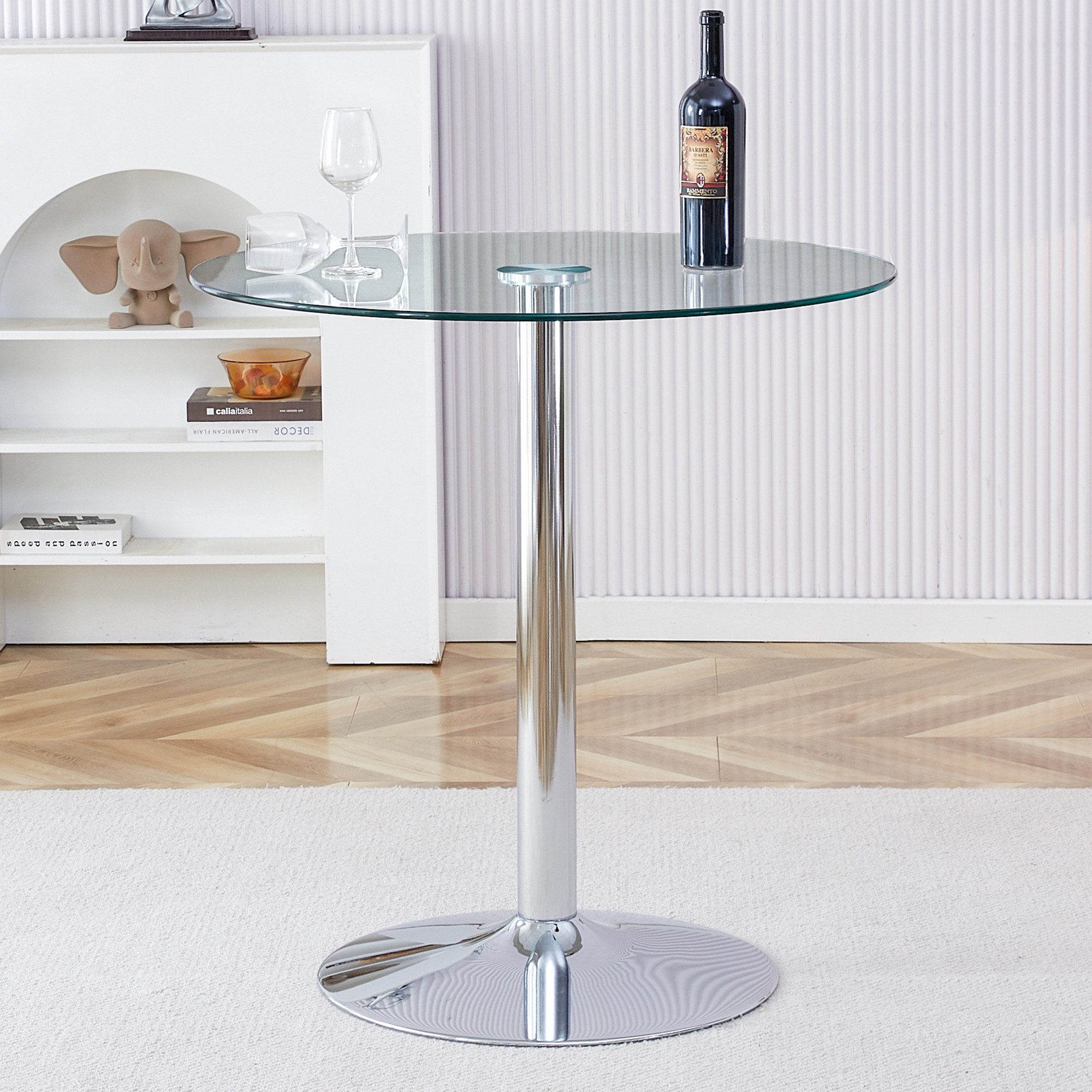 gopop Bartisch Runder Barhocker-Tisch aus gehärtetem Glas mit silbernem Metallfuß (1-St), Couchtisch, Beistisch, Wohnzimmertisch, 89x92cm – Bild 3 von 5