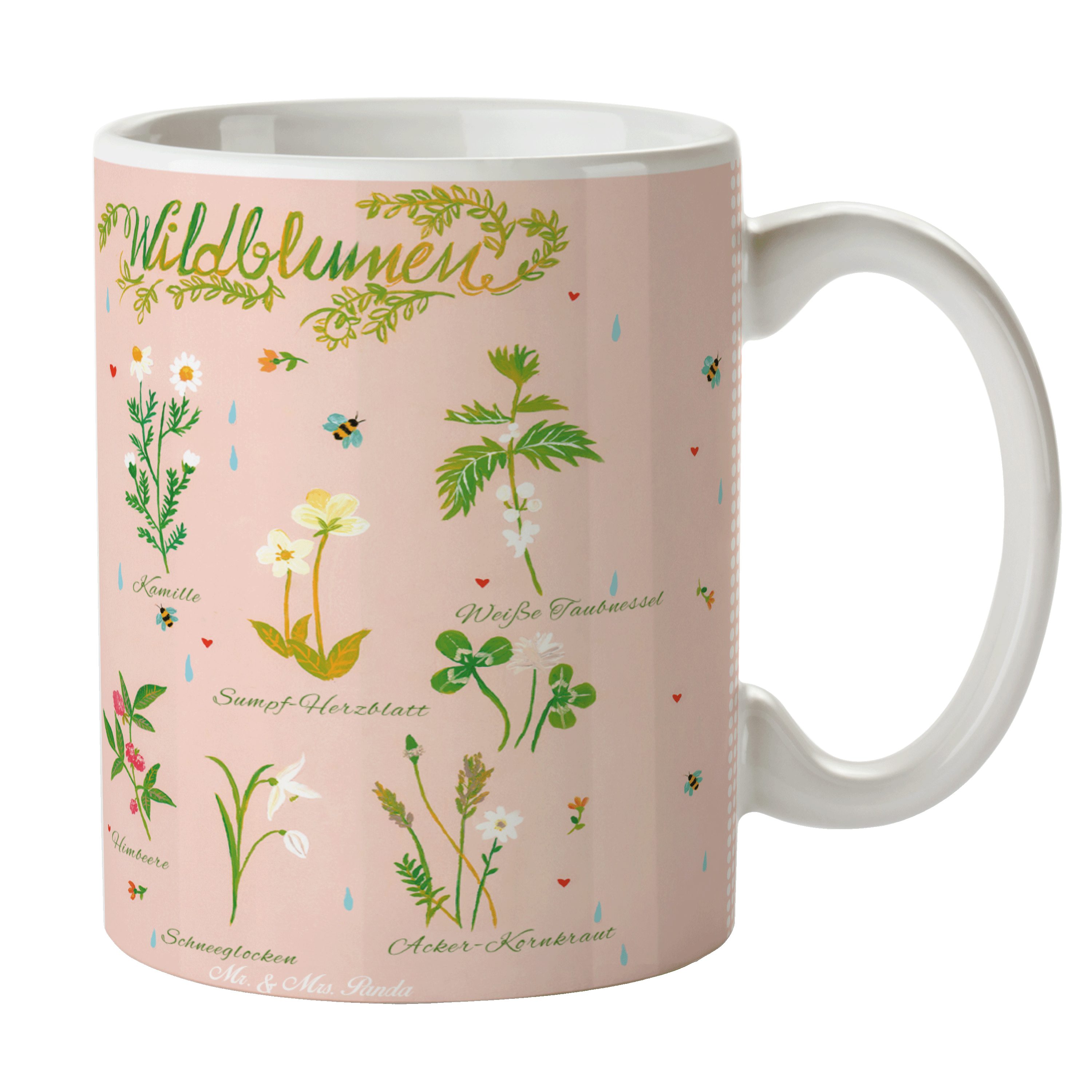 Mr. & Mrs. Panda Tasse Wildblumen - Geschenk, Tasse, Blumen Deko, Keramiktasse, Kaffeetasse, Keramik