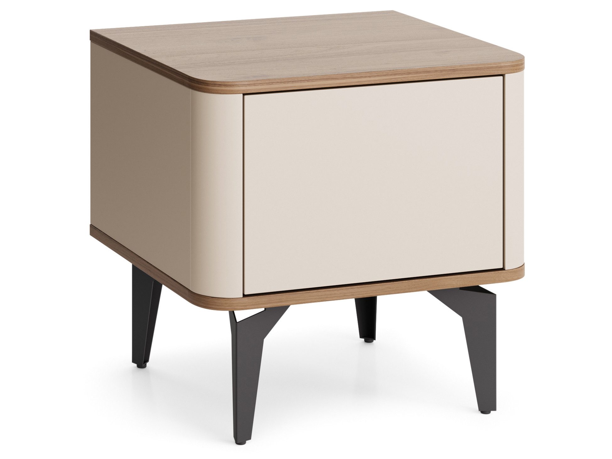 Beautysofa Nachttisch AURORA 48 cm mit Stauraum für Schlafzimmer (modernes Design mit TIP-ON, kompakte Form, schwarze Metallbeine), Cashmere & Royal Nussbaum