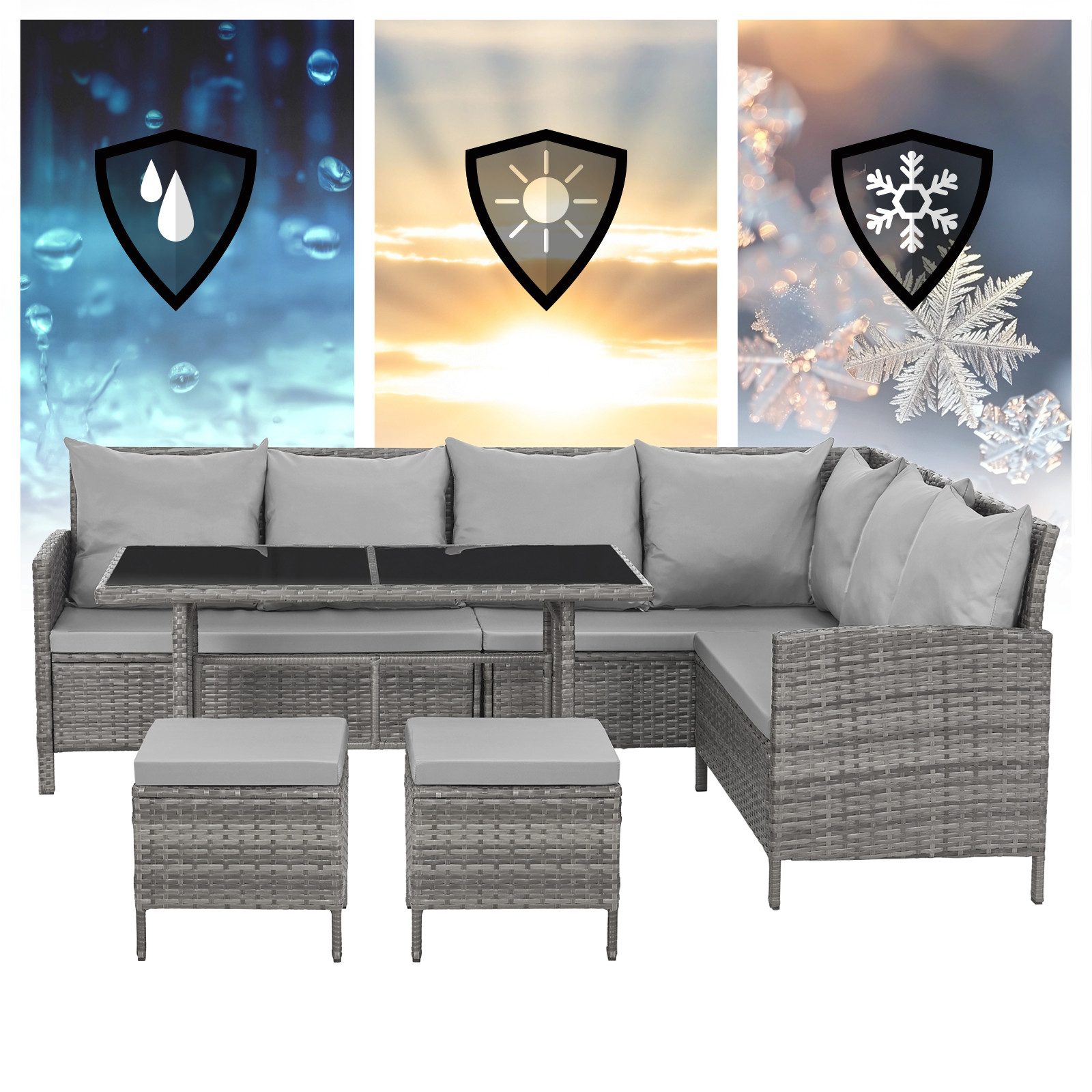 SVITA Gartenlounge-Set MADISON, (Set, 2-tlg., Lounge mit Tisch), Gartenmöbelset, Sitzlounge, inkl. Kissen, Grau
