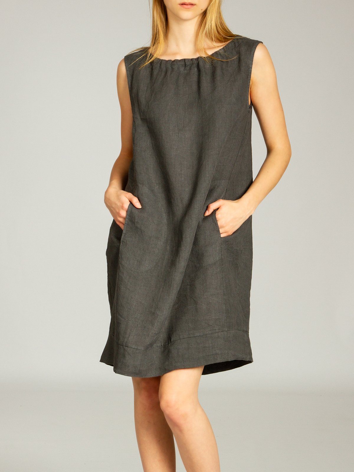 Caspar Sommerkleid SKL017 lässiges knielanges Damen Sommer Leinenkleid Luftig leicht, figurumspielende Form, mit seitlichem Jersey-Einsatz