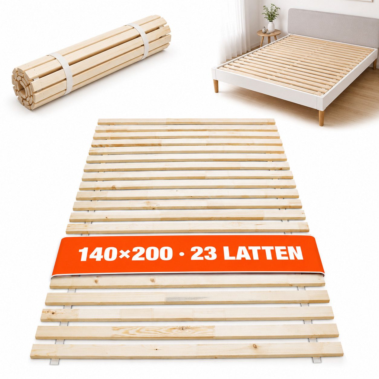 Lattenrost Rollrost 14 oder 23 Latten, 80x200, 90x200, 120x200, 140x200, Wolkenland, PREMIUM, 400kg Tragkraft, Universal, Hergestellt in Europa