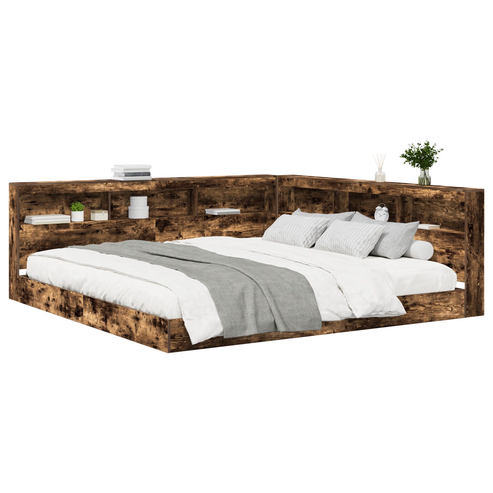 vidaXL Bett Bücherregal Bett Geraucht Eiche günstig online kaufen