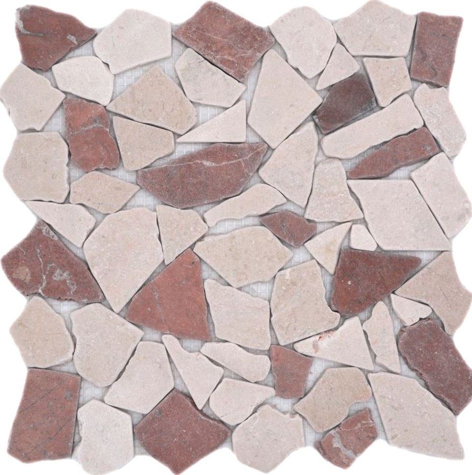 Mosani Bodenfliese Bruch Marmormosaik Mosaik mix rot beige matt / 10 Matten
