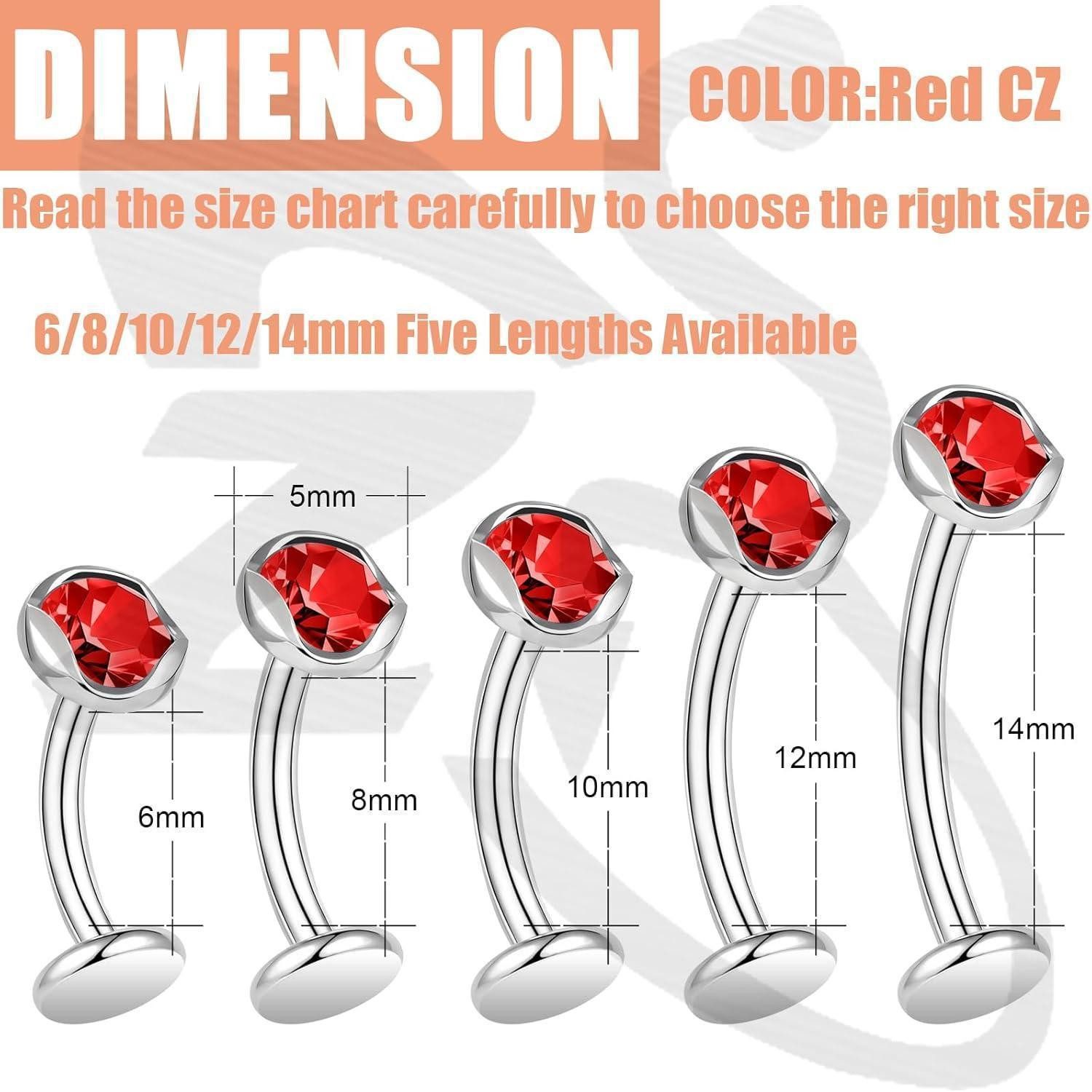 LuxusKollektion Bauchnabelpiercing ZS ASTM F136 Titan Bauchnabelring 14G Zirkonia 6/8/10/12/14mm Barbell