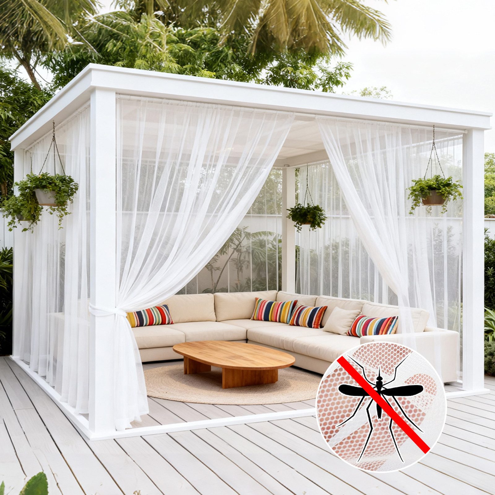 Sunicol Moskitonetz Outdoor Vorhang, Moskitonetz für Pavillon, fliegengitter Transparent (4 St), Gardinen DIY Sichtschutz Sonnenschutz für Balkon Terrassen