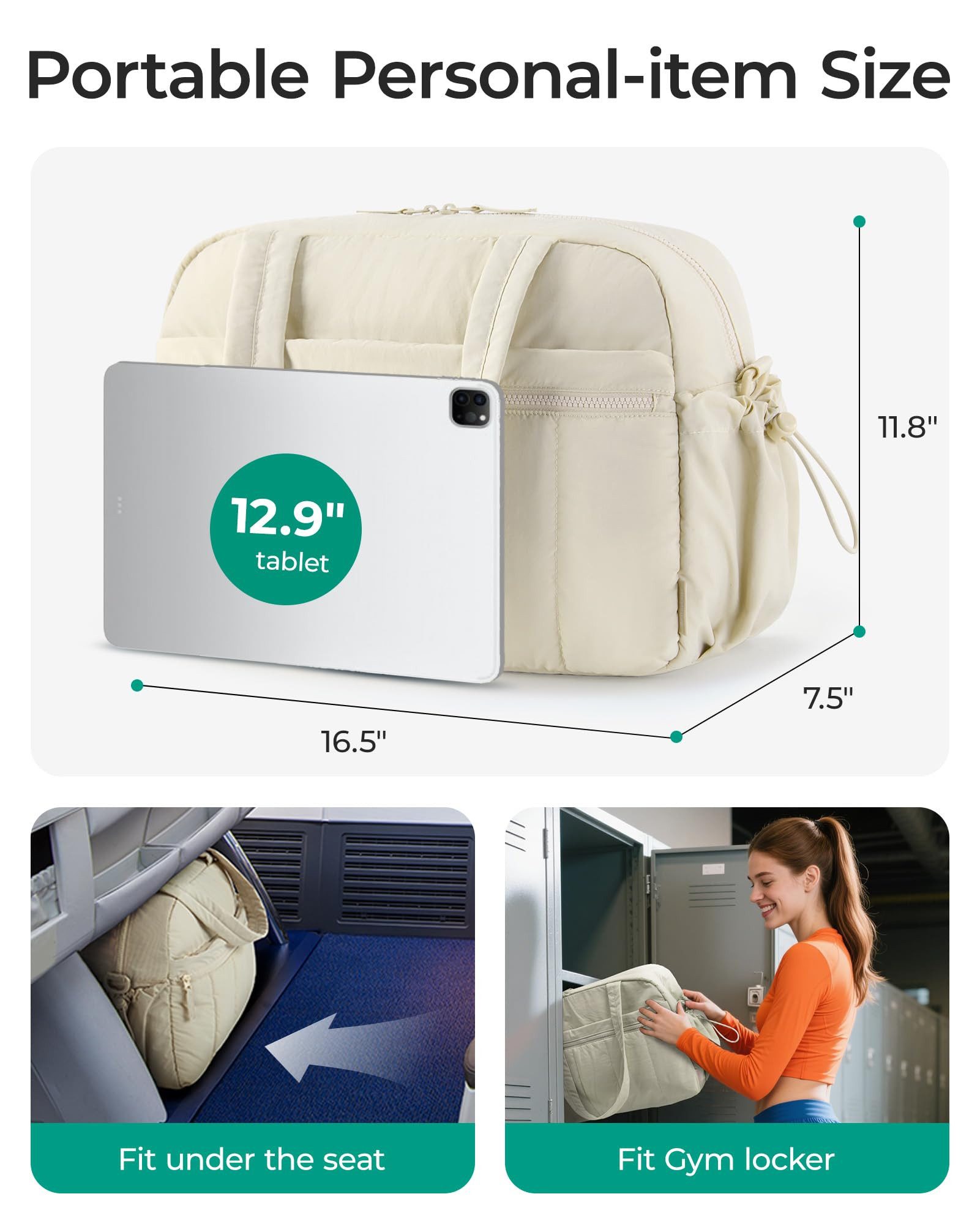 Forrlite Reisetasche Reisetasche Puffer, Sporttasche Damen 24L Weekender Wickeltasche (Wasserabweisend Travel Bag Handgepäck Gym Bag Kliniktasche Geburt Krankenhaustasche Mit PVC Nasse Tasche Für Fitness, Schwarz)