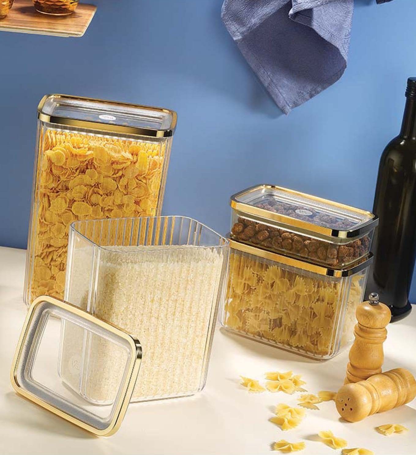 Bems Home Vorratsdose 4er-Set Vorratsbehälter Gold - Frische Aufbewahrung, stilvolles Design, BPA Freies Kunststoff, (4-tlg), Vakuumverschluss