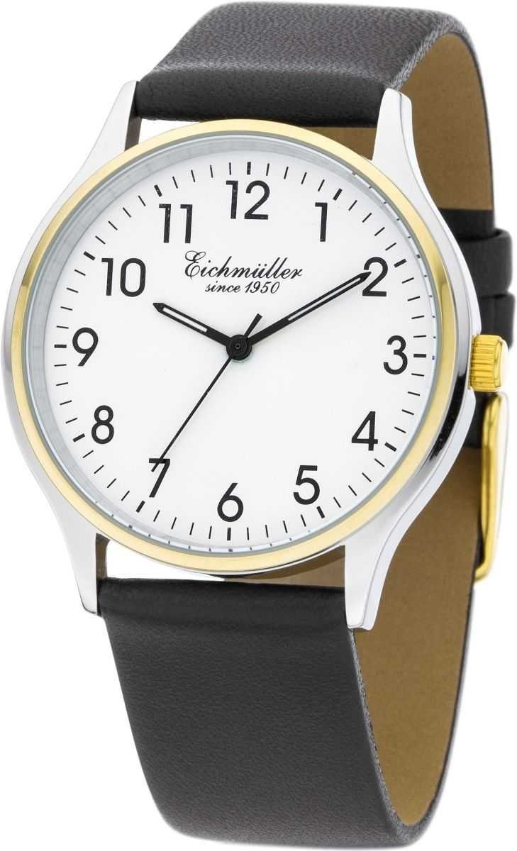 Eichmüller Quarzuhr Herrenuhr Bicolor 38 mm Weißes Zifferblatt 3050-04, Braunes Lederarmband, Klassische Armbanduhr für Business und Freizeit