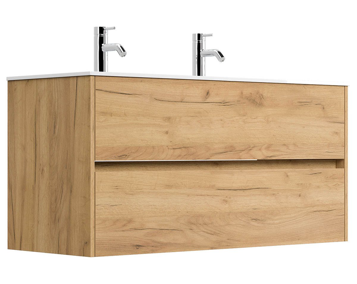 Posseik Waschtisch-Set Badmöbel Waschtisch LIMES 120cm, Doppel-Waschbecken, gold-eiche, (Badmöbel Set, 1-St., Waschtisch Set)