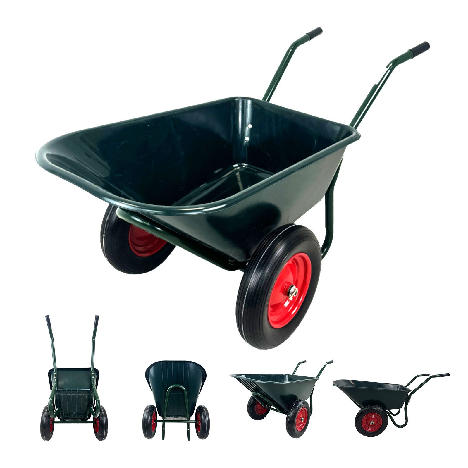 TRUTZHOLM Schubkarre 2-Rad 100L 160kg Tragkraft Kunststoffwanne PU Vollgummirad Stahlfelge, Stabil,Rostfrei,Schlagfest