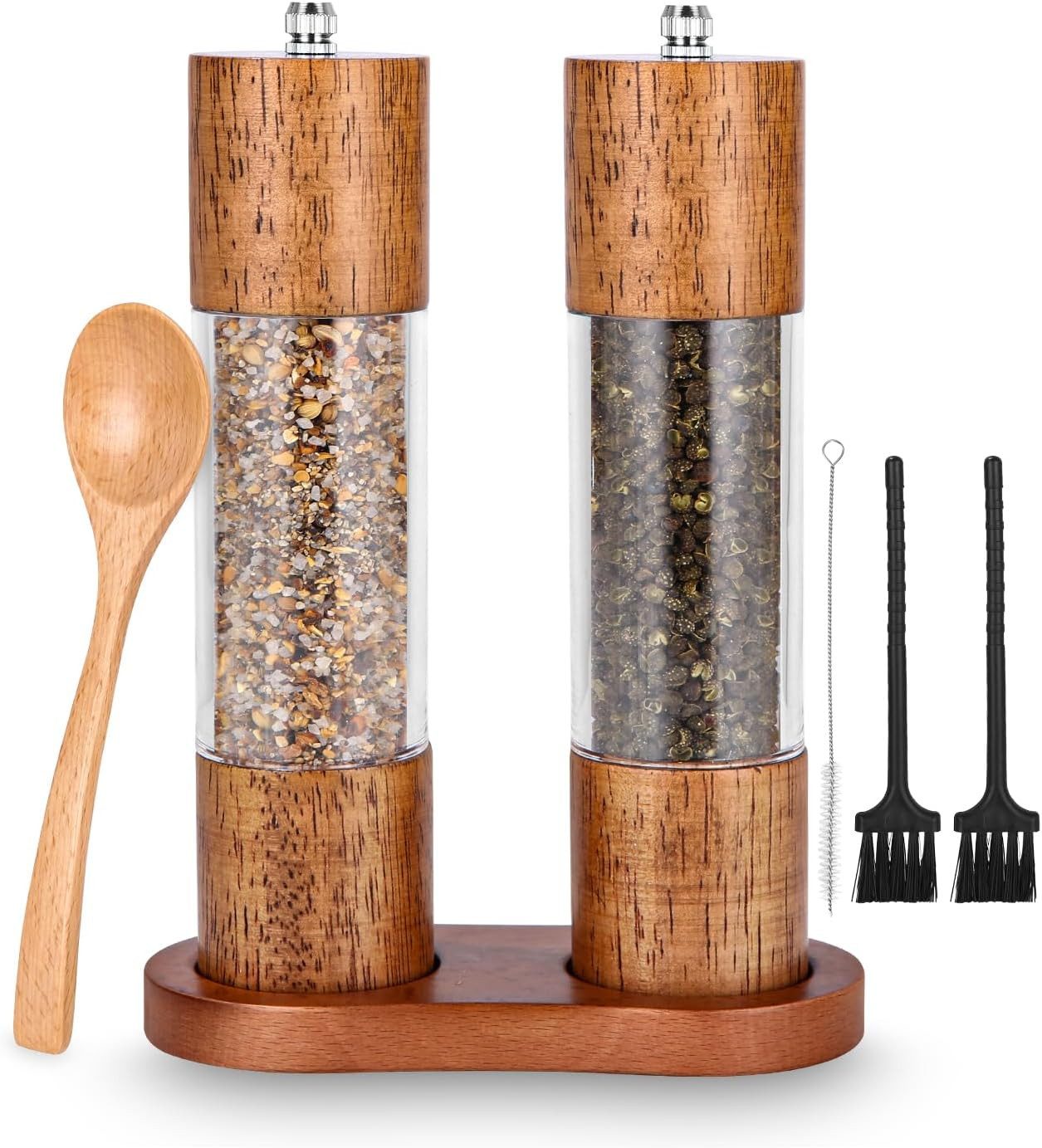 SinLaw Gewürzmühle 2 Salz- und Мельницы для перца aus Holz, Gewürzmühle mit Keramikmahlwerk, (1 Stück), mit untersetzer, pfeffermühle peugeot