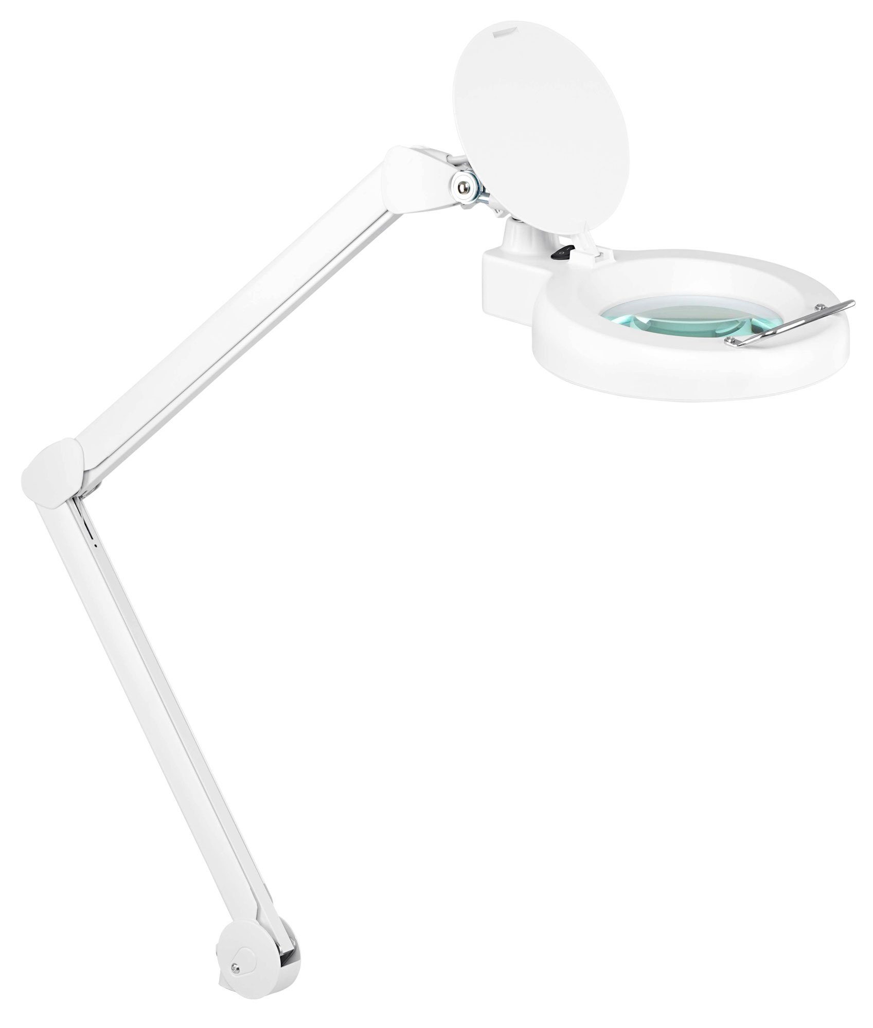 Showlite Lupenlampe LL-6085D LED Lupenleuchte, 2,25-fache Vergrößerung, LED fest integriert, Tageslichtweiß, 8W 5 Dioptrien Set inkl. Rollenstativ und Tischklemme