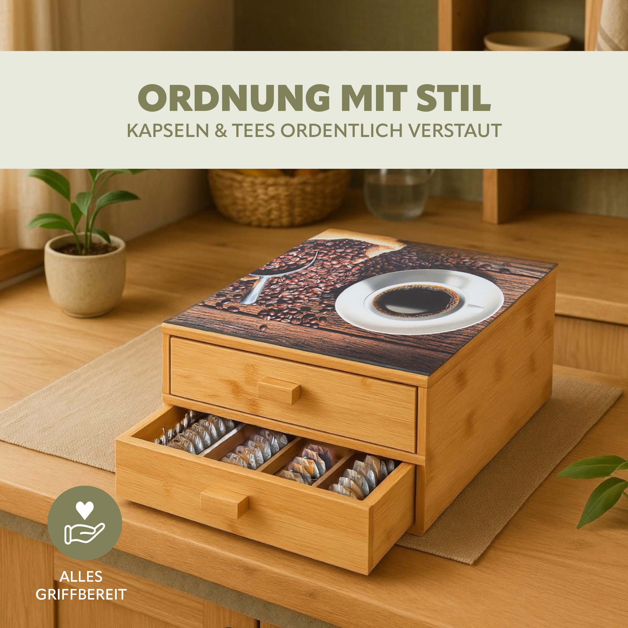 bremermann Kapselspender Kaffeekapsel-Box aus Bambus mit Dekor-Glasplatte / günstig online kaufen