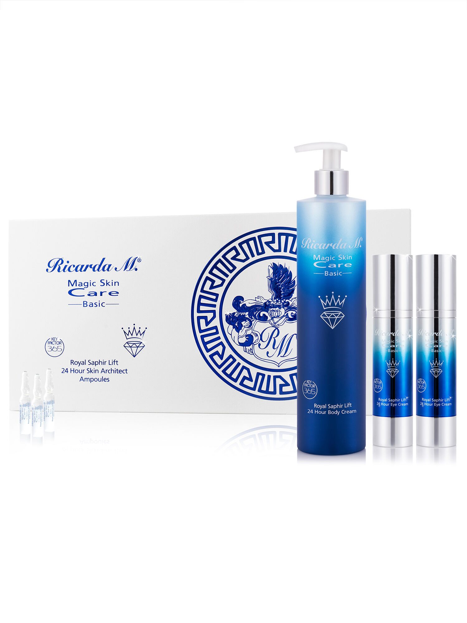 Ricarda M. Gesichtspflege-Set 4-teiliges Anti-Aging Set mit Ampullen, Augencreme & Body Lotion für straffere, jugendlich gepflegte Haut