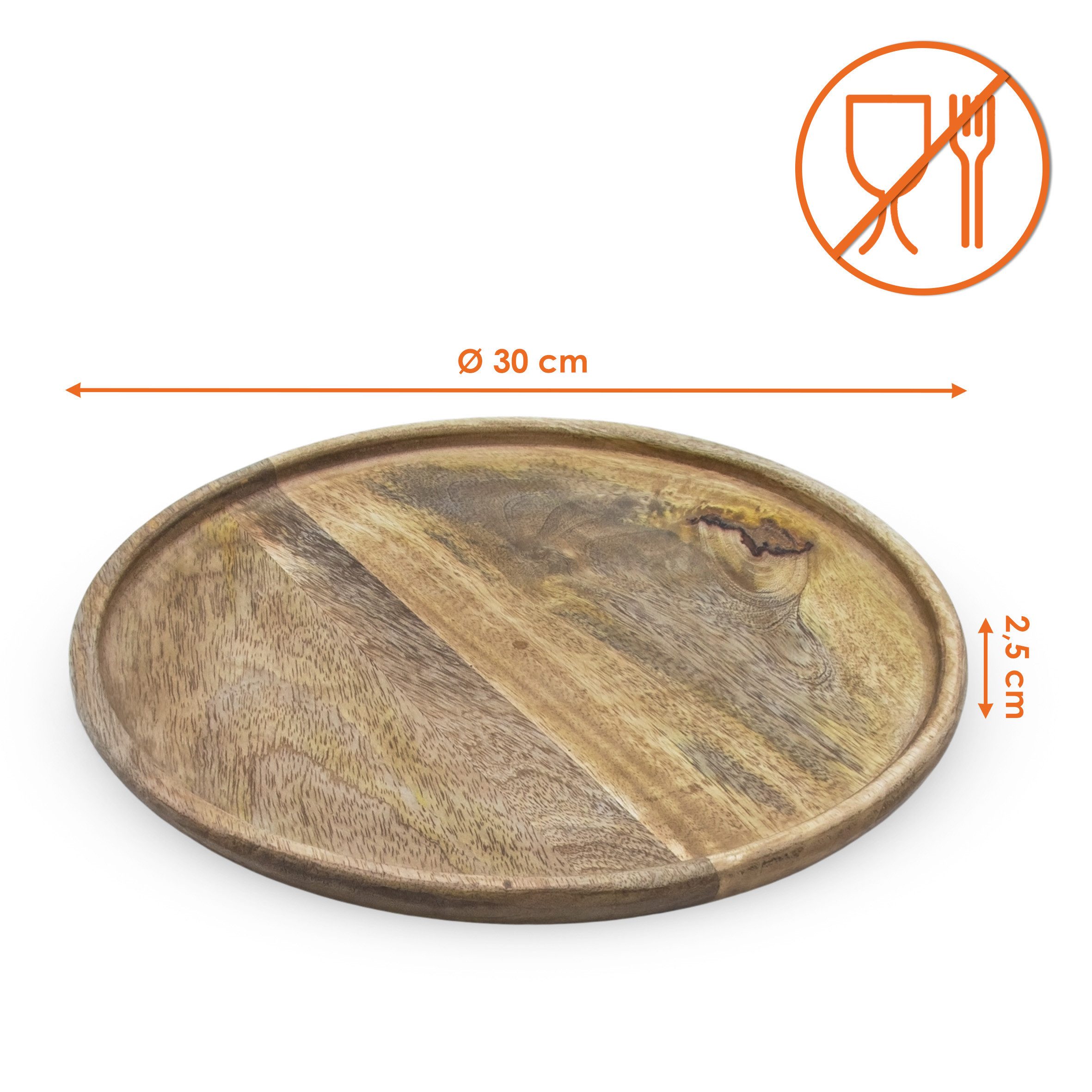 Spetebo Tablett Stilvolles Deko Tablett, Mangoholz, (natur, 1-tlg., Ø 30 cm), Landhaus Holz Kerzenteller mit Rand