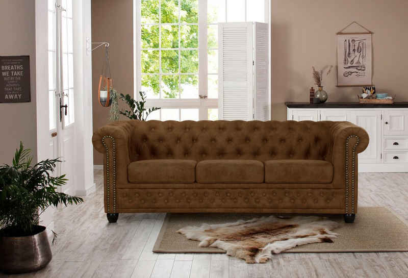 Home affaire Chesterfield-Sofa Rysum, Chesterfield-Optik, in 2 Bezugsqualitäten, 2 Ausf. schnell lieferbar