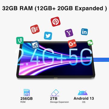 DOOGEE Ultradünnes Android Tablet (12", 256 GB, Android 13, 2,4G+5G, Display 2,4 K Tablet, Touchscreen, 10800 mAh, GMS/GPS/Widevine L1)