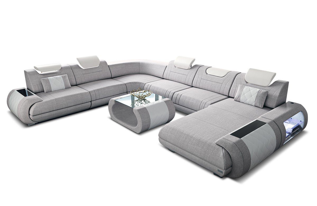 Couch mit H Stoff Polsterstoff Sofa Wohnlandschaft macchiato-weiß wahlweise Rimini Stoffsofa, Bettfunktion Strukturstoff XXL Dreams Sofa