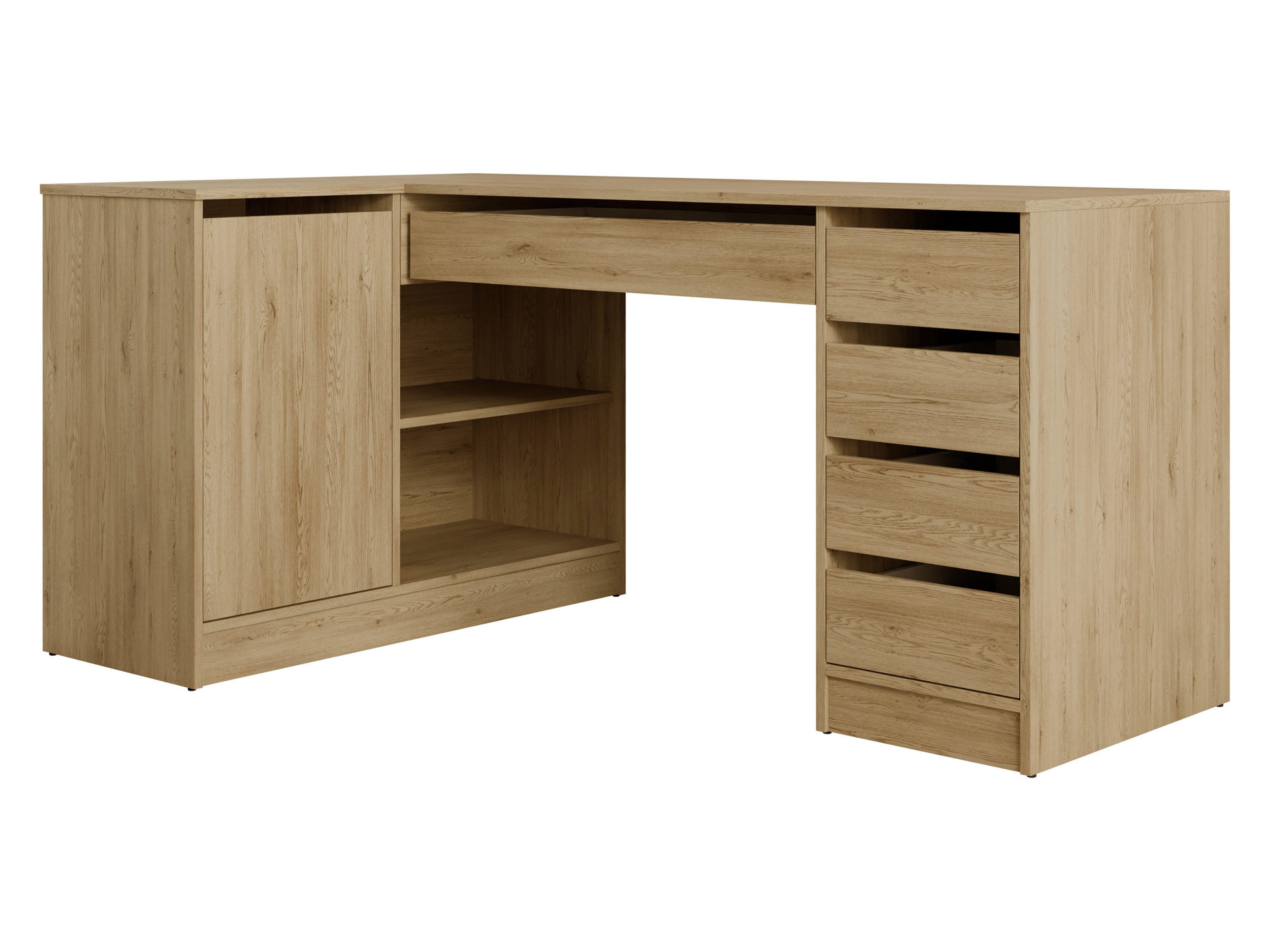 MIRJAN24 Schreibtisch Ada (mit Drehtür und fünf Schubladen), 158x98x76 cm, universell Links / Rechts
