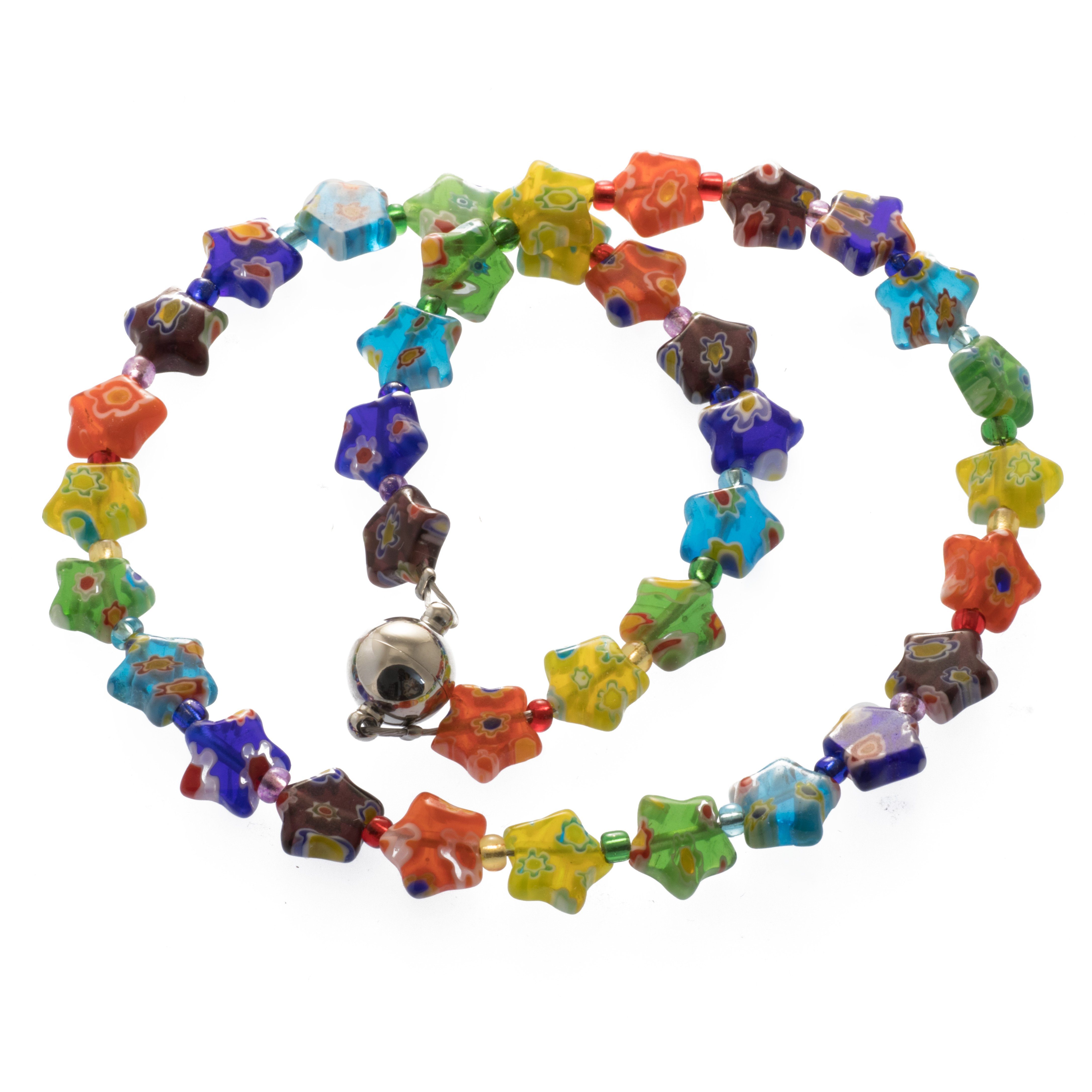 Millefiori Kette Carina mit Perlenkette Sternchen Bella Regenbogen Glas