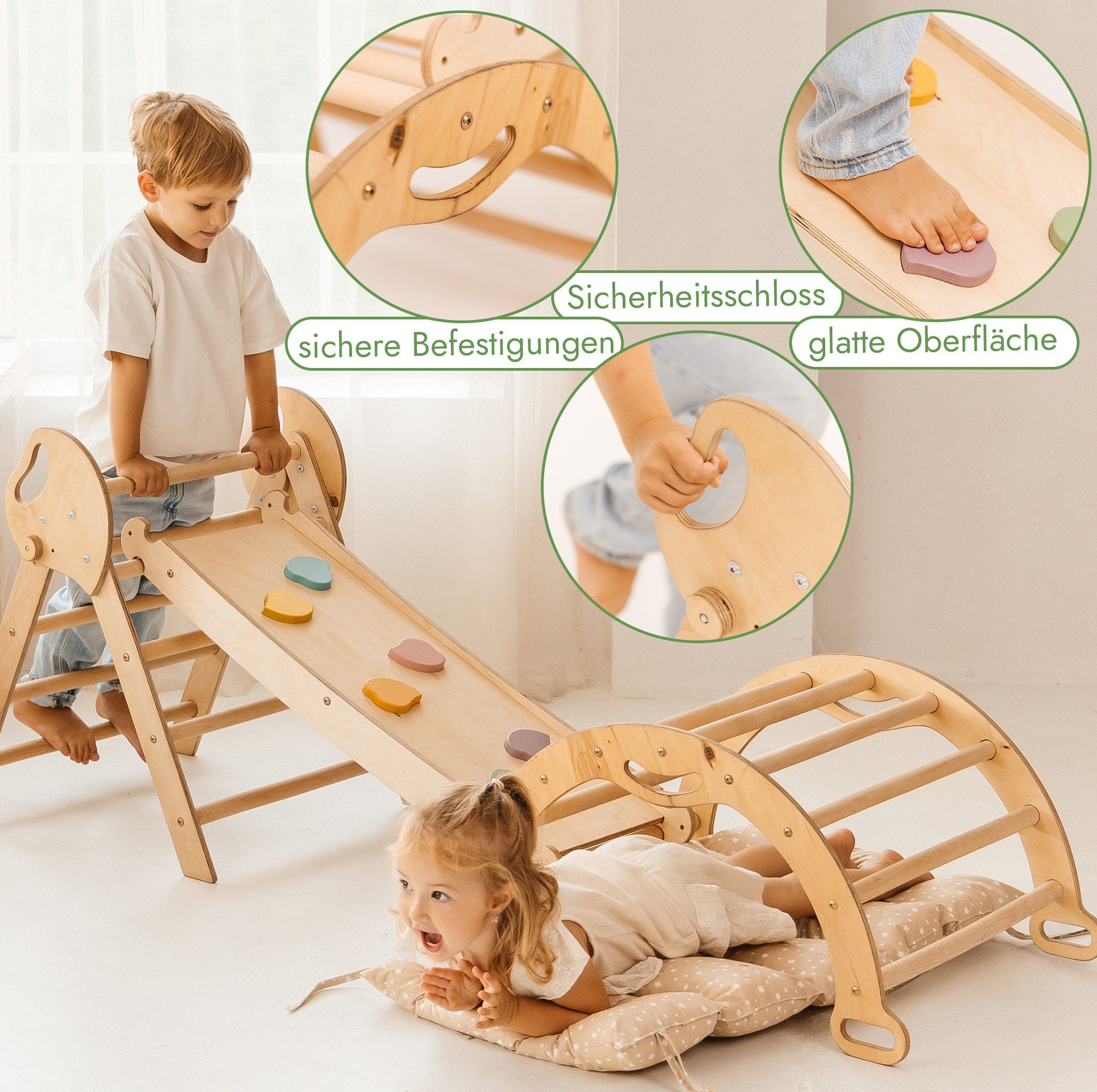 Goodevas Klettergerüst 5-in-1 Montessori Holz-Kletter-Set 5in1 für Kleinkinder 1-3 Jahre alt, (5-St)