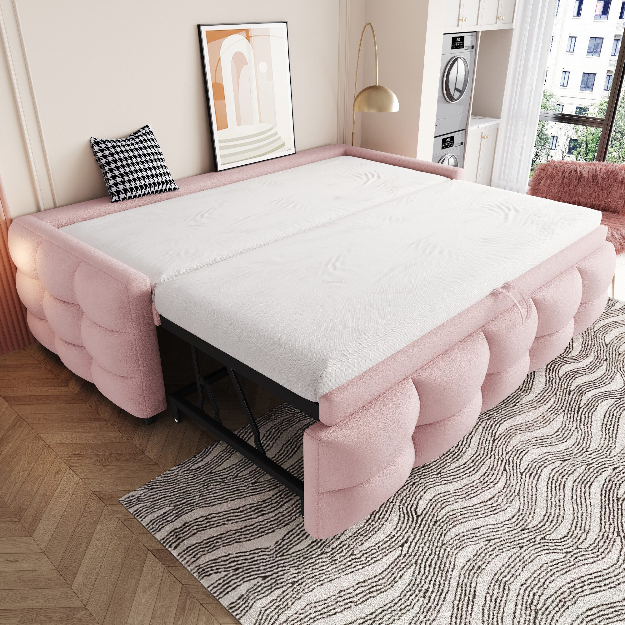 Merax Daybett (1 tlg), Polsterbett mit Ausziehbett, Schlafsofa aus Teddy-Samt, 90/180x190 cm